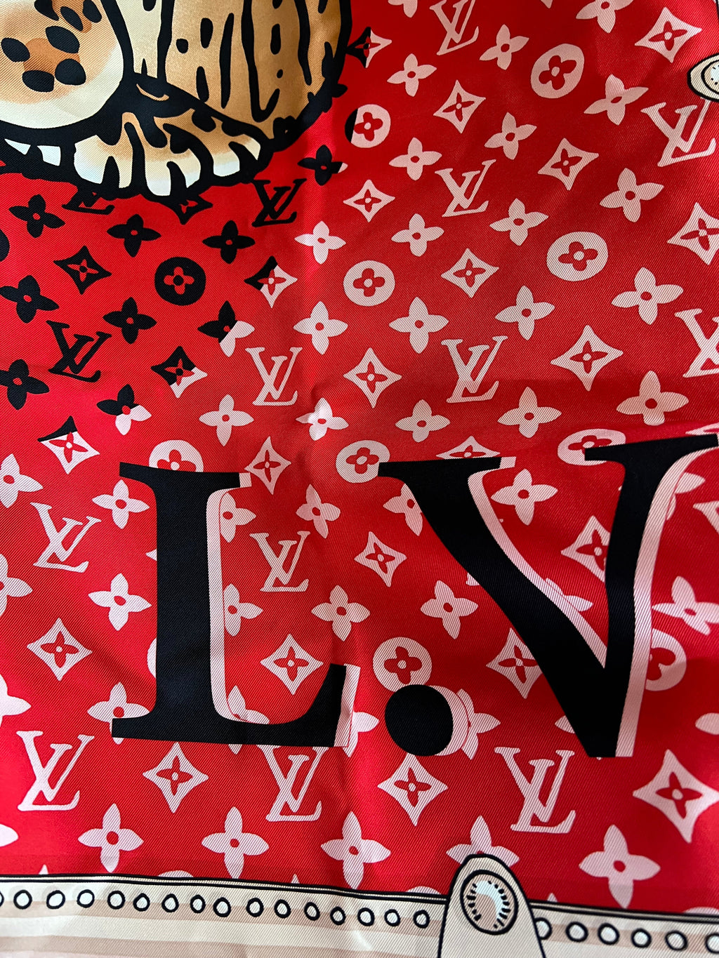 Louis Vuitton Red Tiger Print Silk Shawl