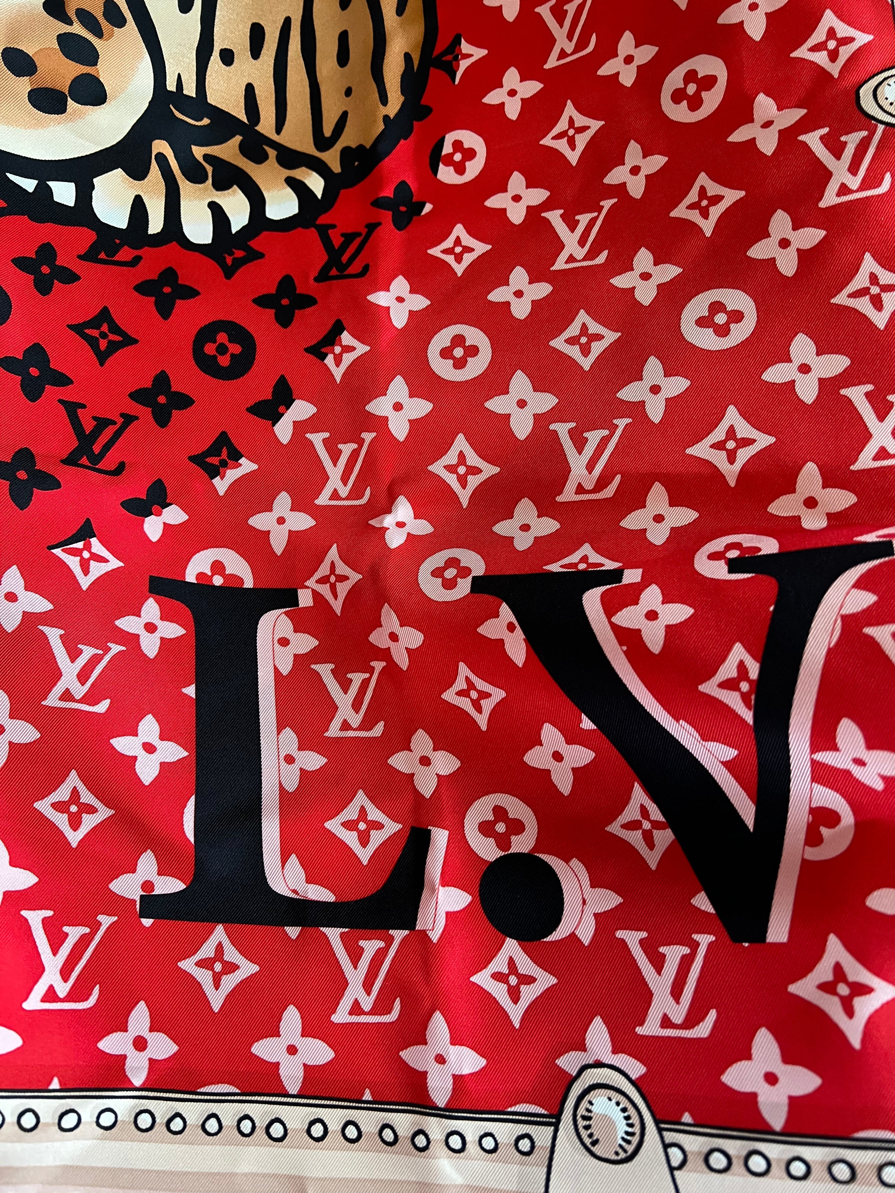 Louis Vuitton Red Tiger Print Silk Shawl