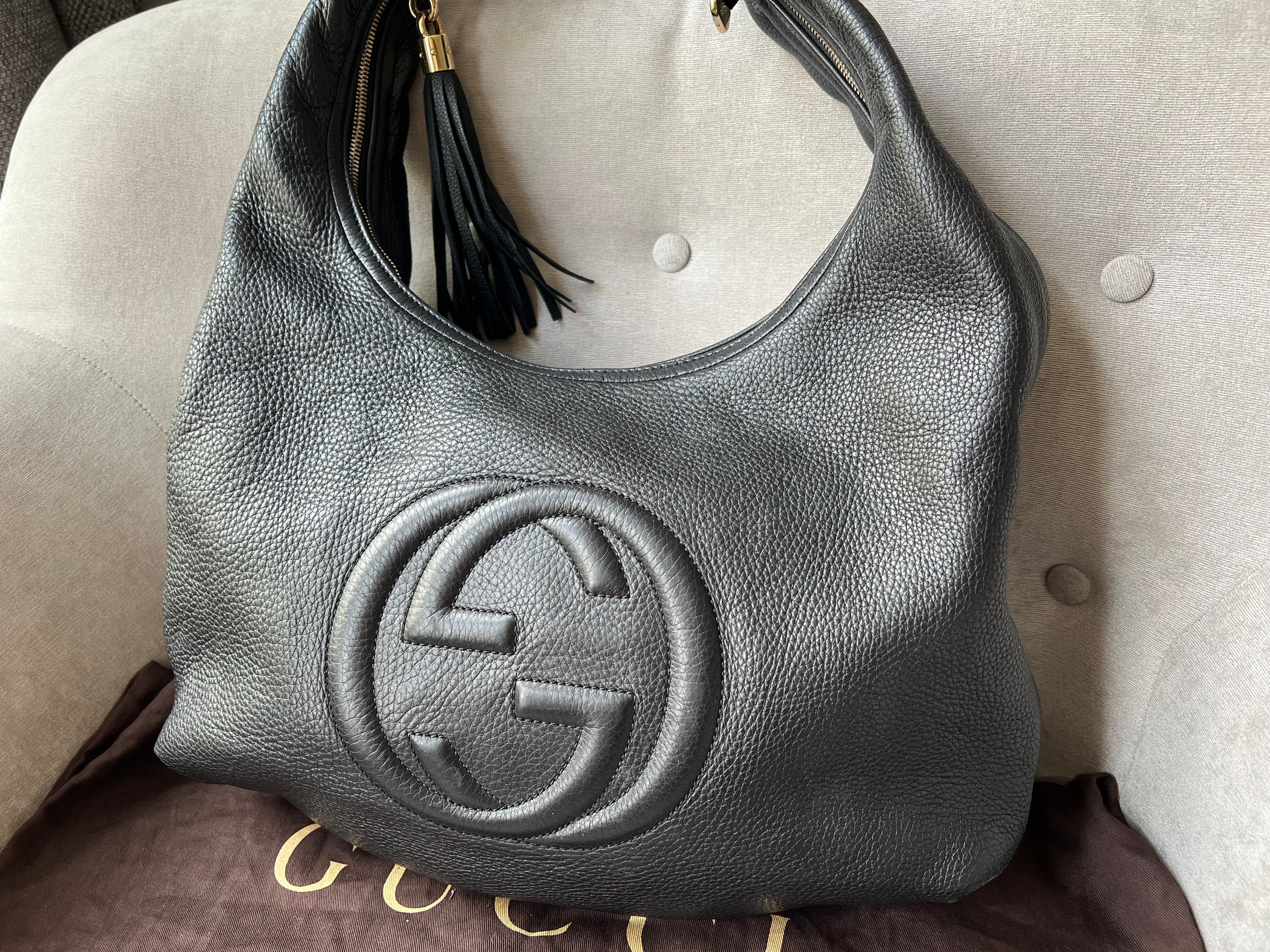 Gucci Soho Large Hobo in Black Pebbled Calfskin