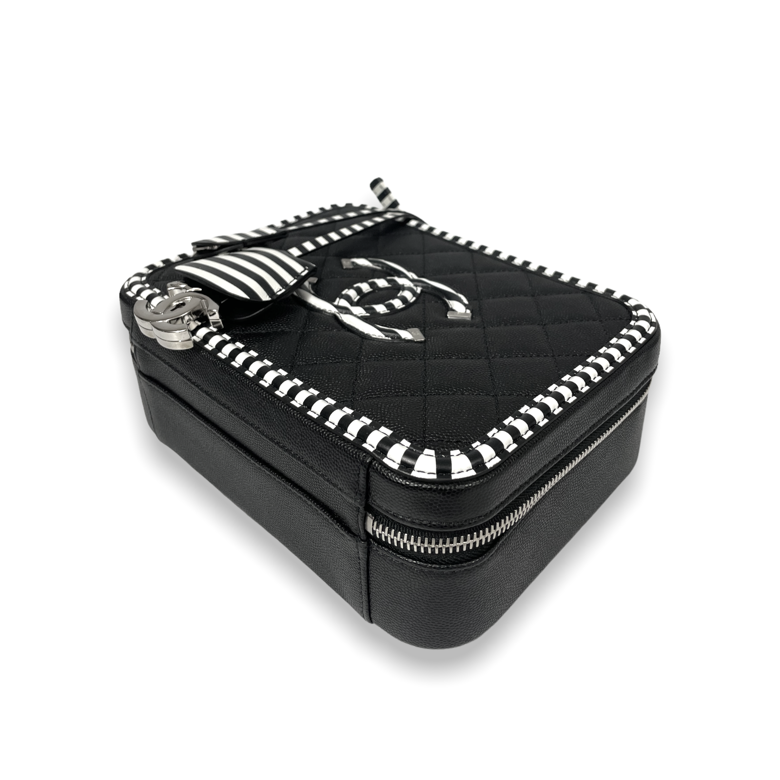 Chanel Filigree Vanity Case Small Black Caviar Silver