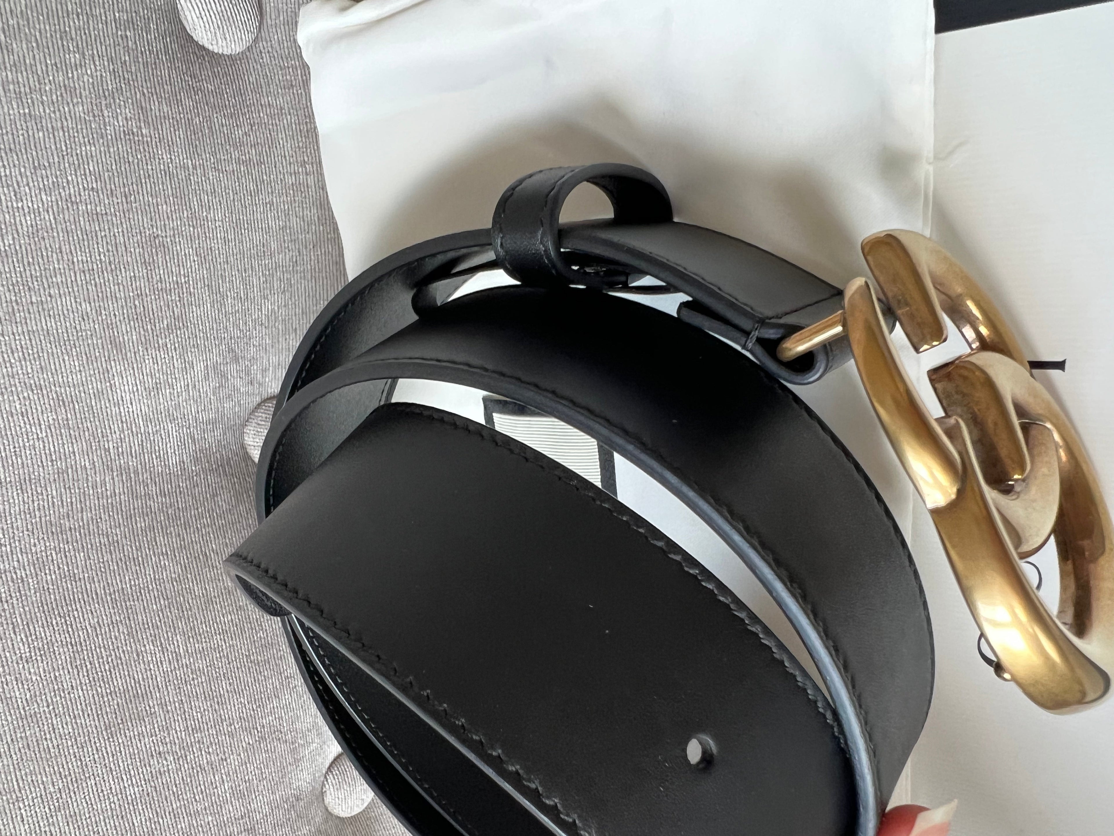 Gucci GG Marmont Black Leather Belt with Gold Buckle
