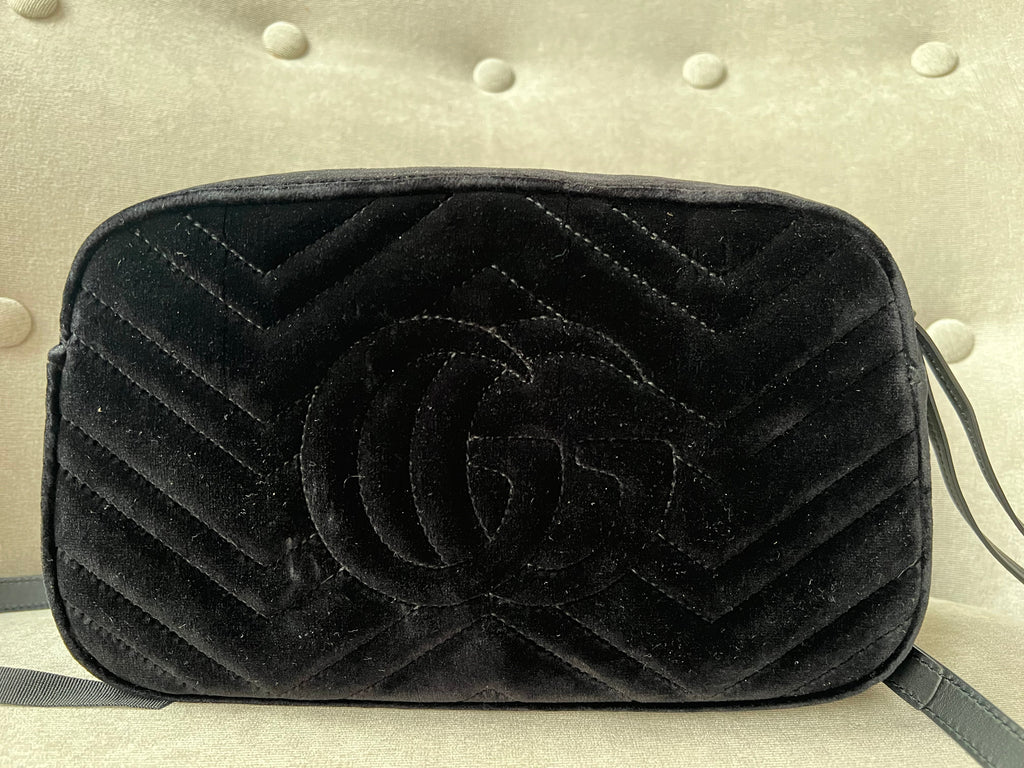 Gucci GG Black Velvet Marmont Small Shoulder Bag