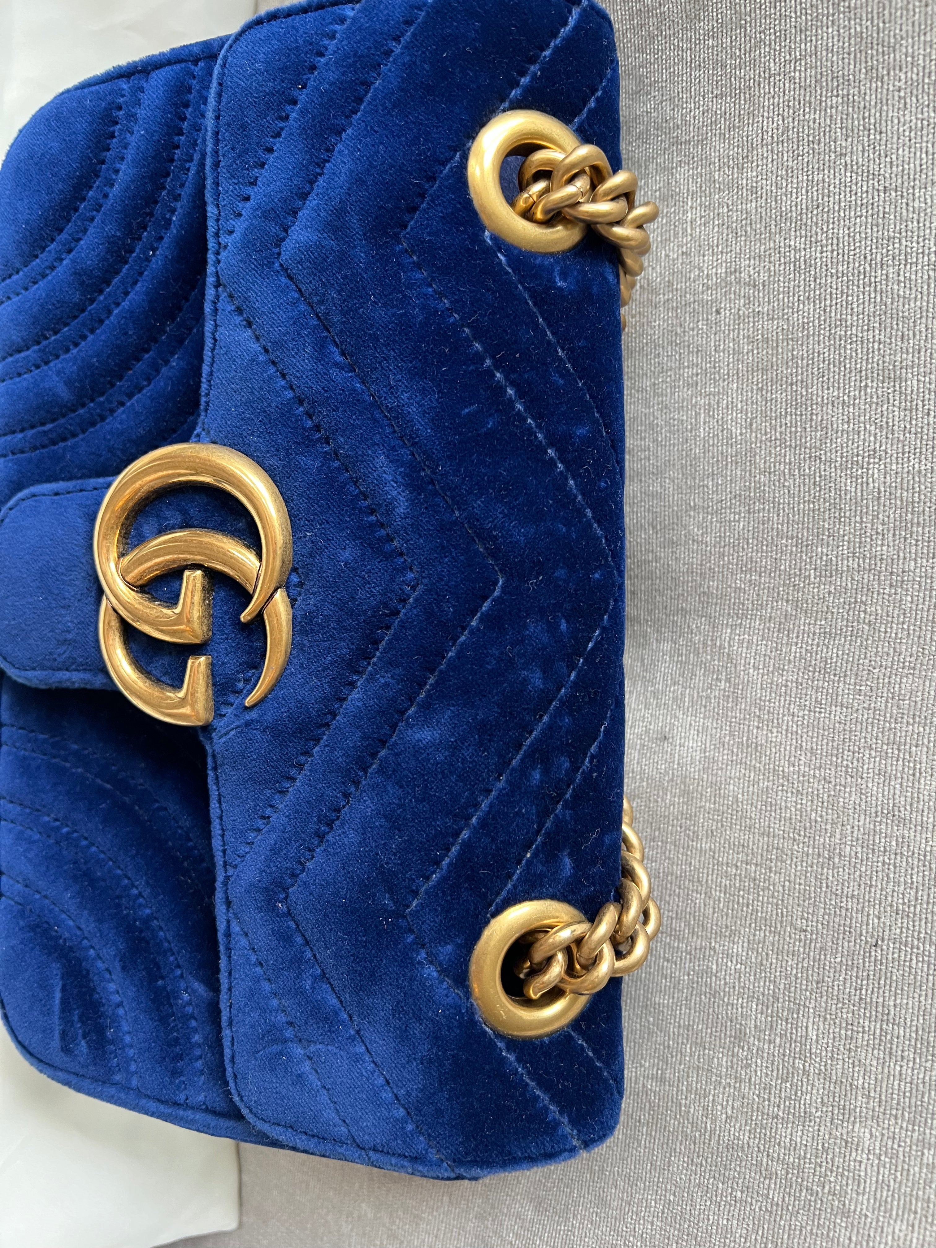 Gucci GG Blue Velvet Marmont Mini Shoulder Bag (RRP £1295)