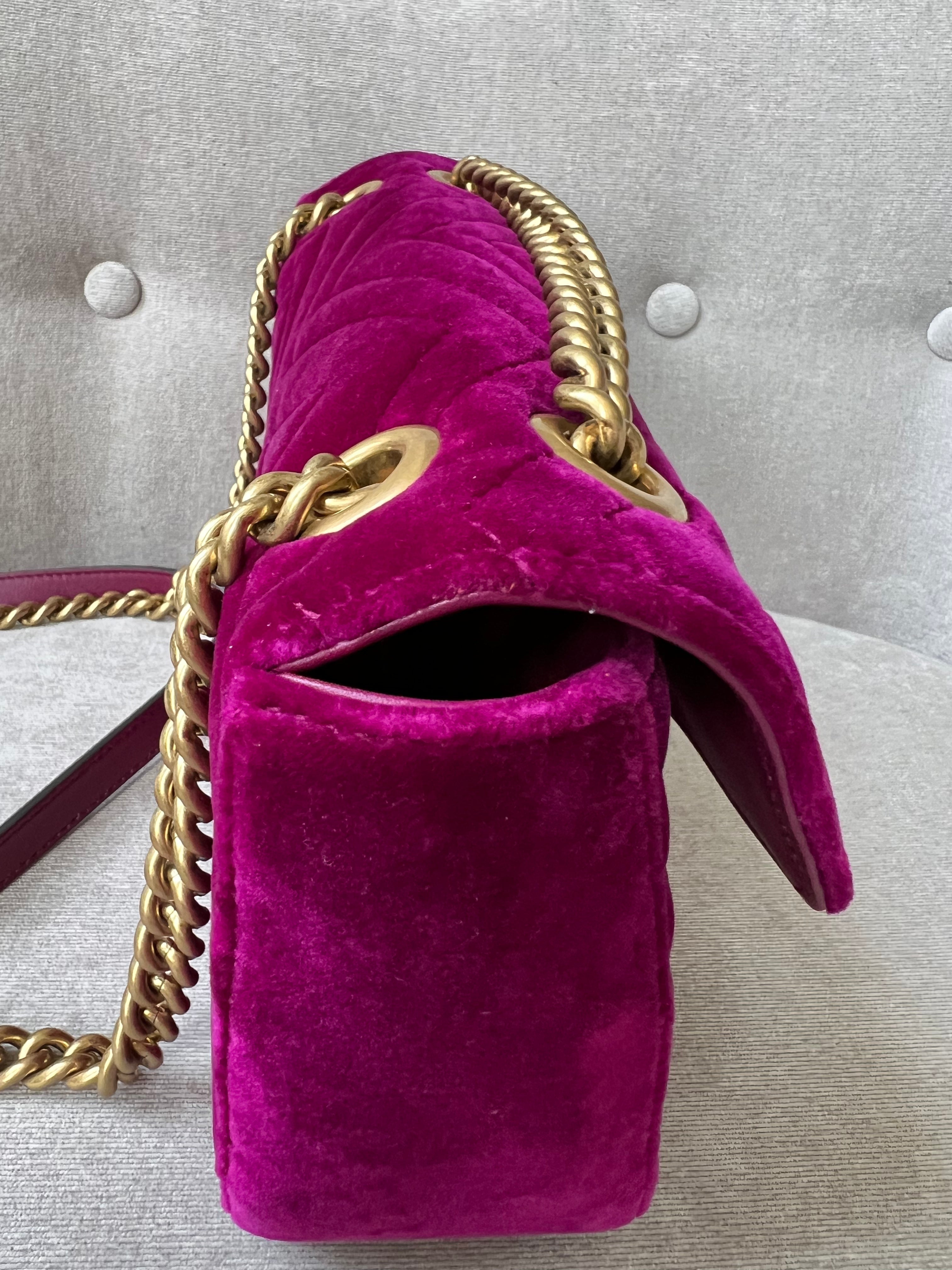 Gucci GG Fuschia Velvet tMarmont Small Shoulder Bag (RRP £1490)