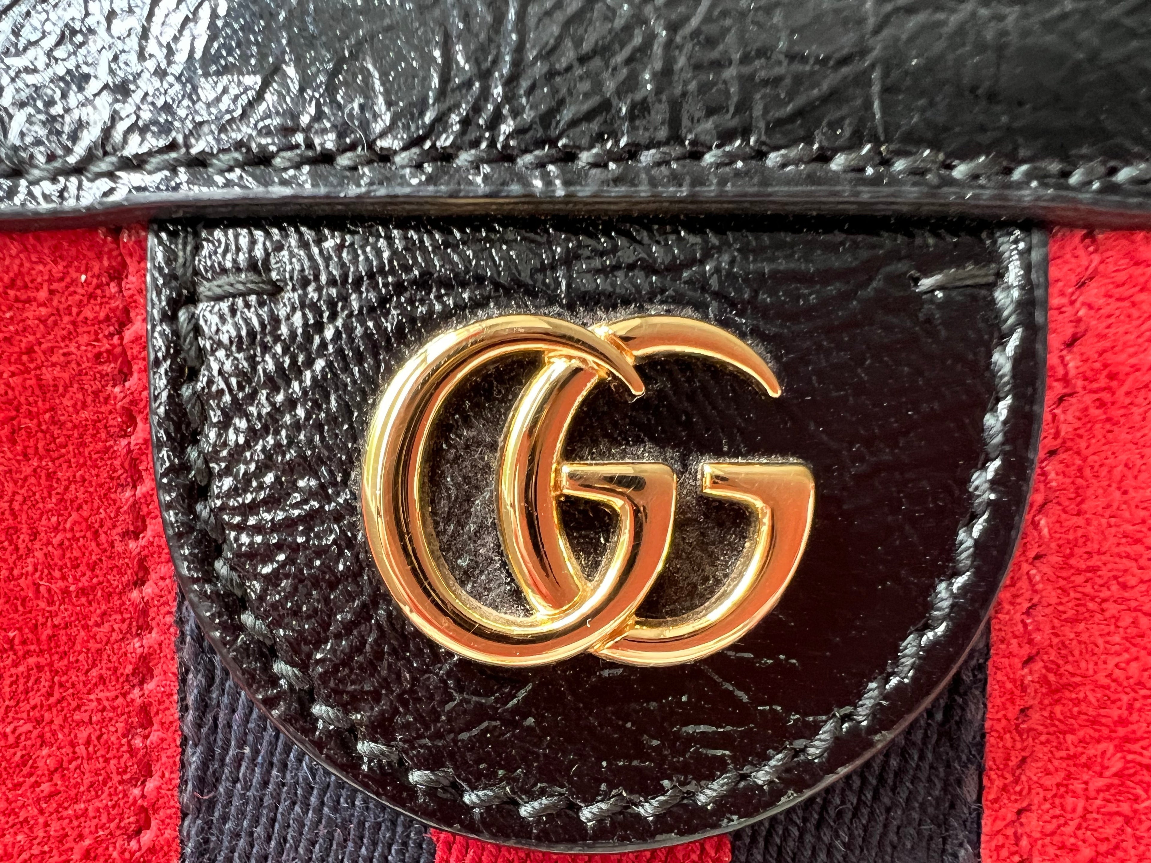 Gucci Red Suede and Black Leather Ophidia Shoulder Bag