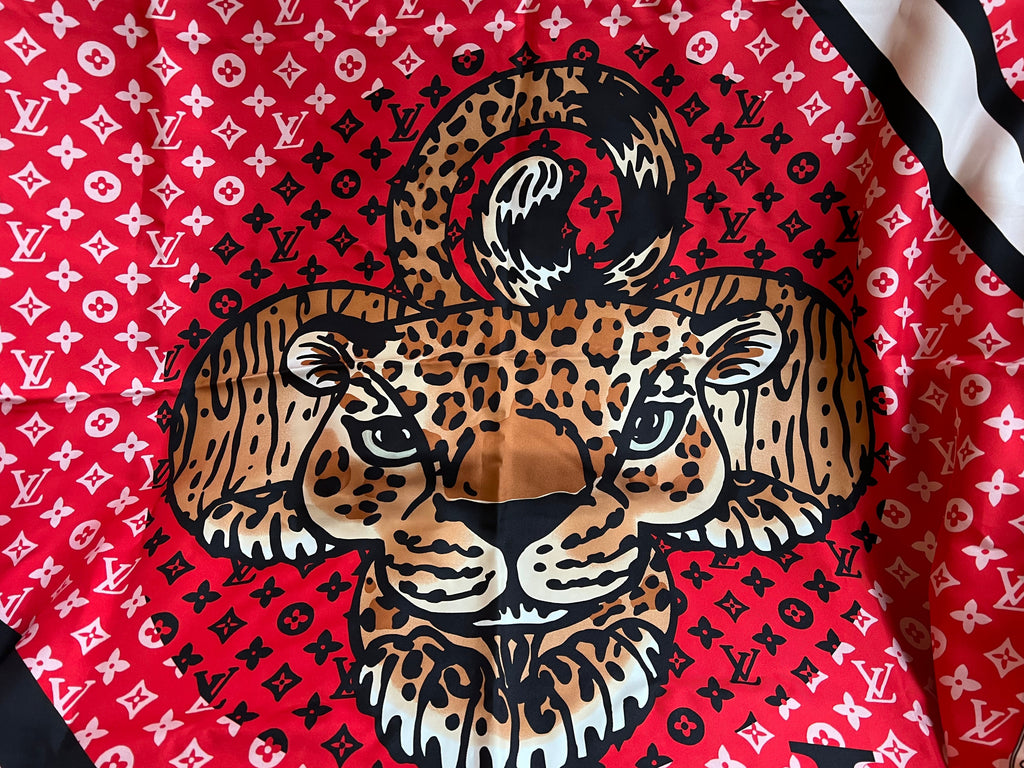 Louis Vuitton Red Tiger Print Silk Shawl