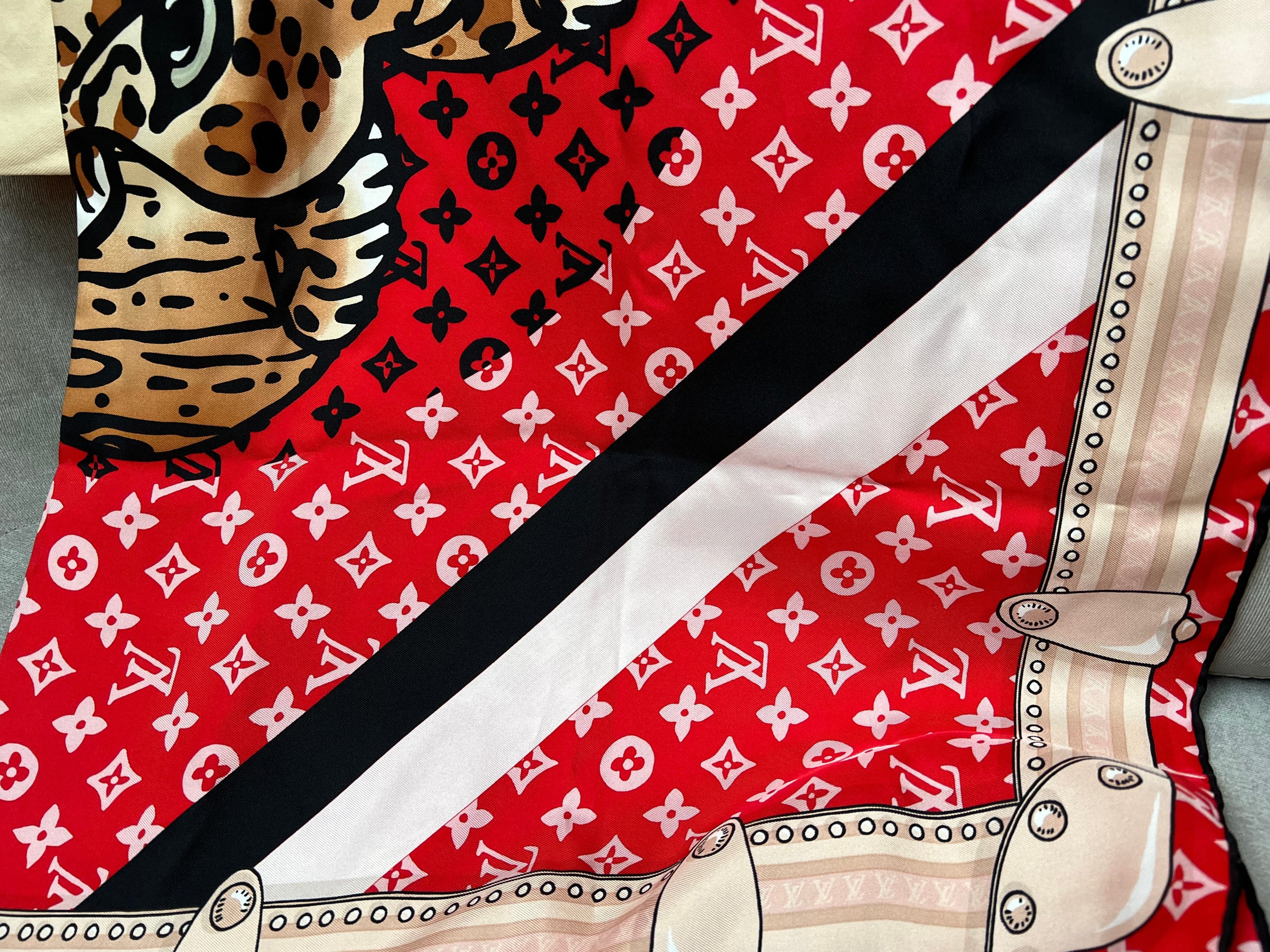 Louis Vuitton Red Tiger Print Silk Shawl