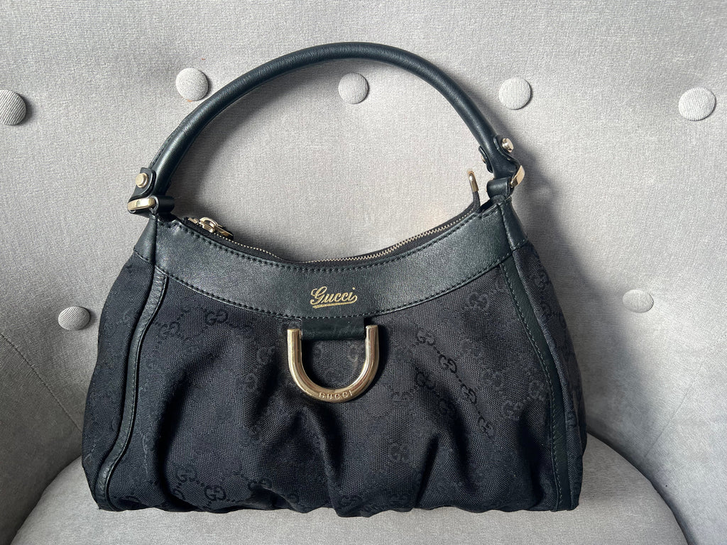 Gucci GG Canvas Small Black Abbey D Ring Hobo