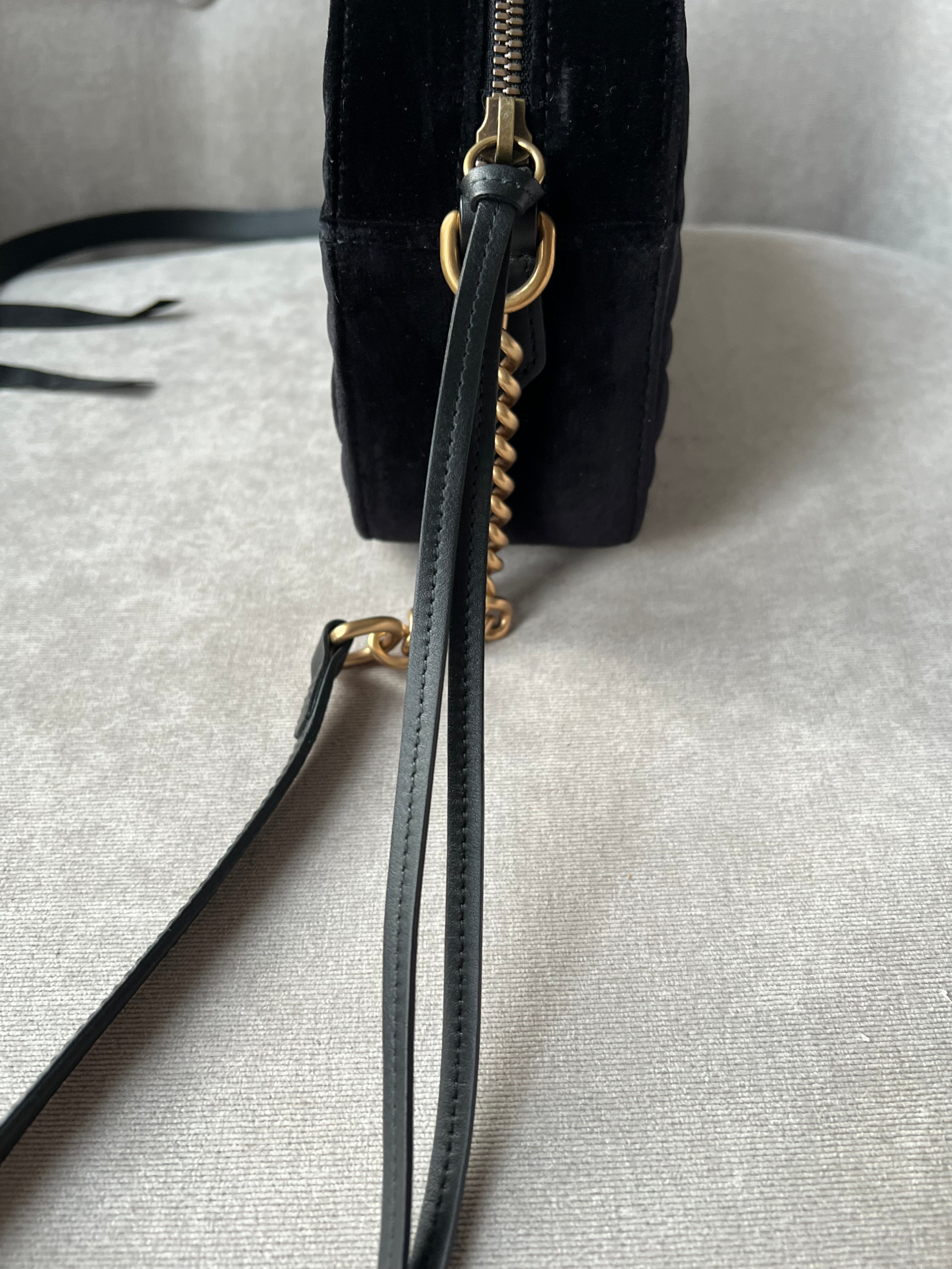 Gucci GG Black Velvet Marmont Small Shoulder Bag