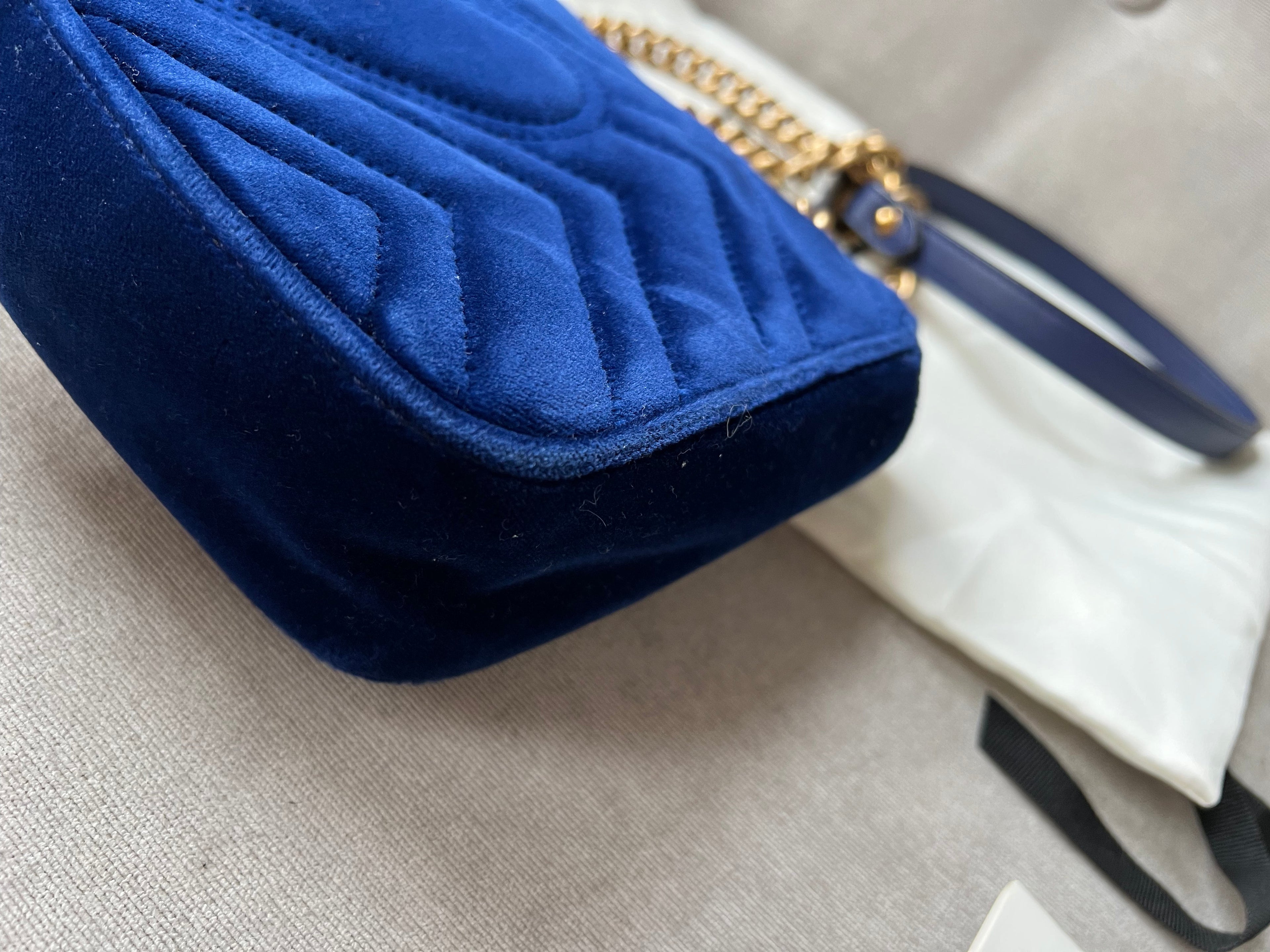 Gucci GG Blue Velvet Marmont Mini Shoulder Bag (RRP £1295)