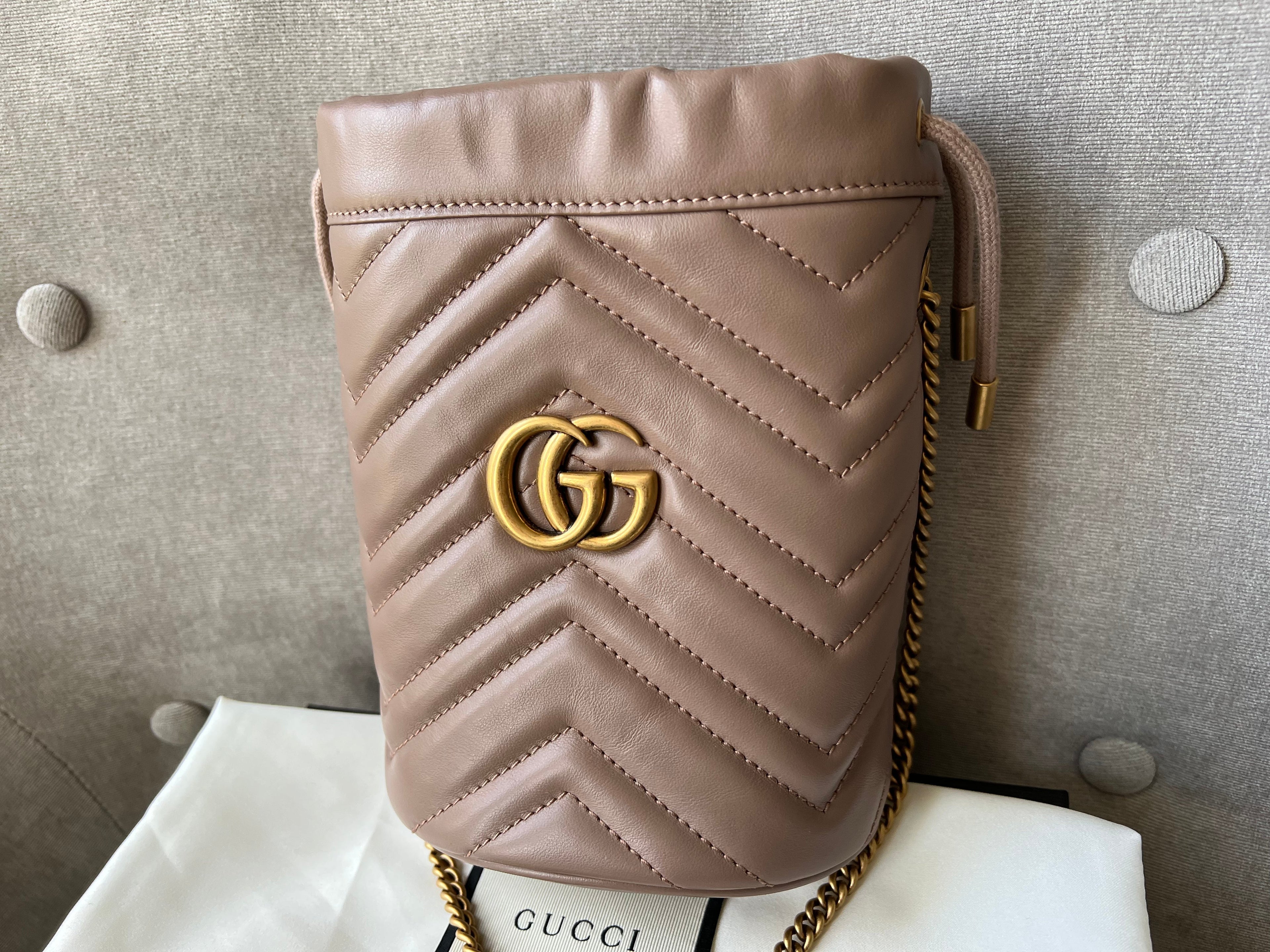 Gucci GG Dusty Pink Marmont GG Mini Bucket Bag (RRP £825)