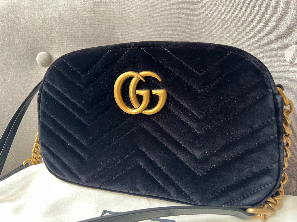 Gucci GG Black Velvet Marmont Small Shoulder Bag