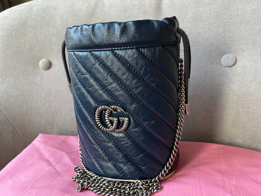 Gucci GG Navy Torchon Marmont GG Mini Bucket Bag