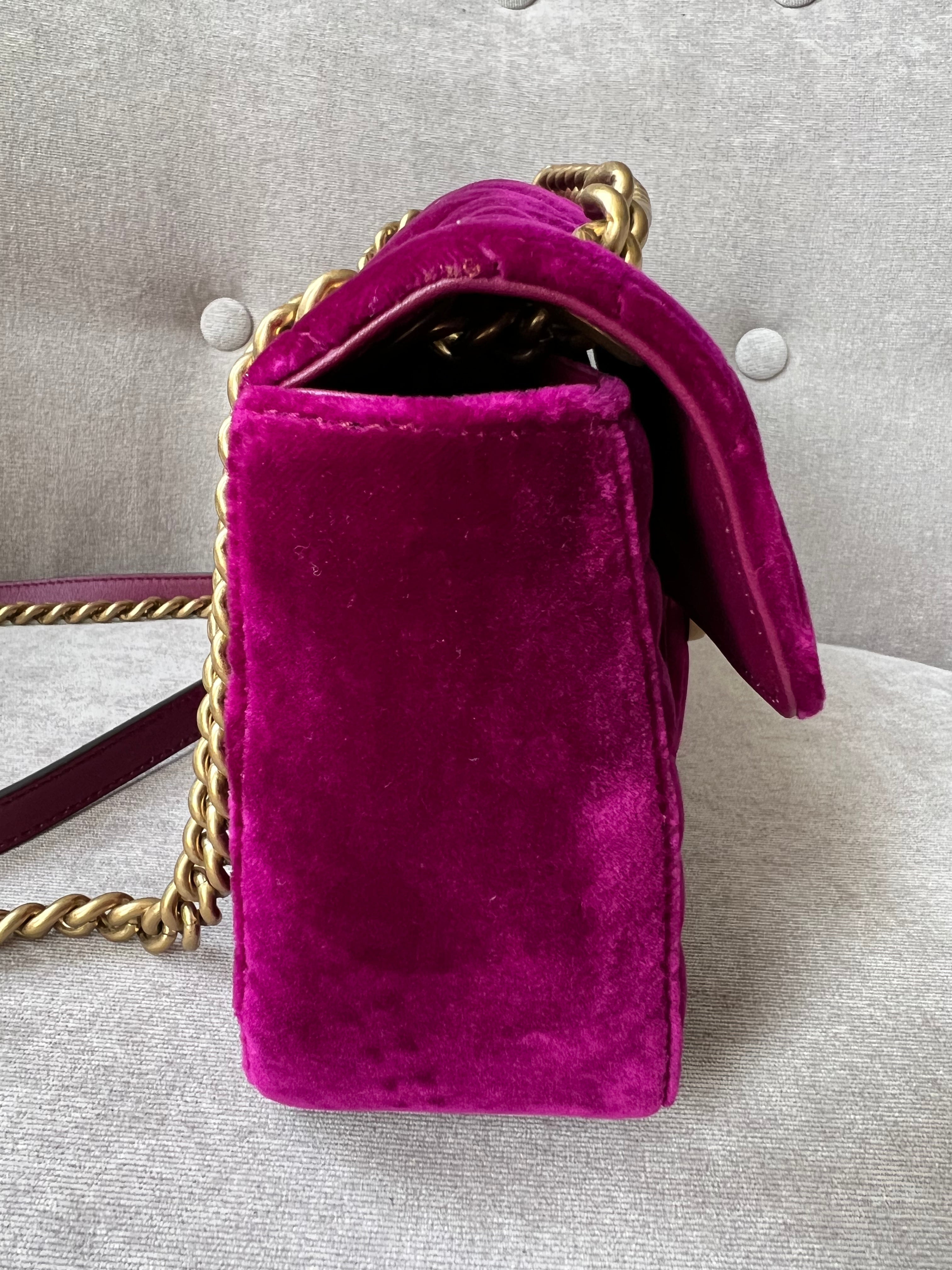 Gucci GG Fuschia Velvet tMarmont Small Shoulder Bag (RRP £1490)