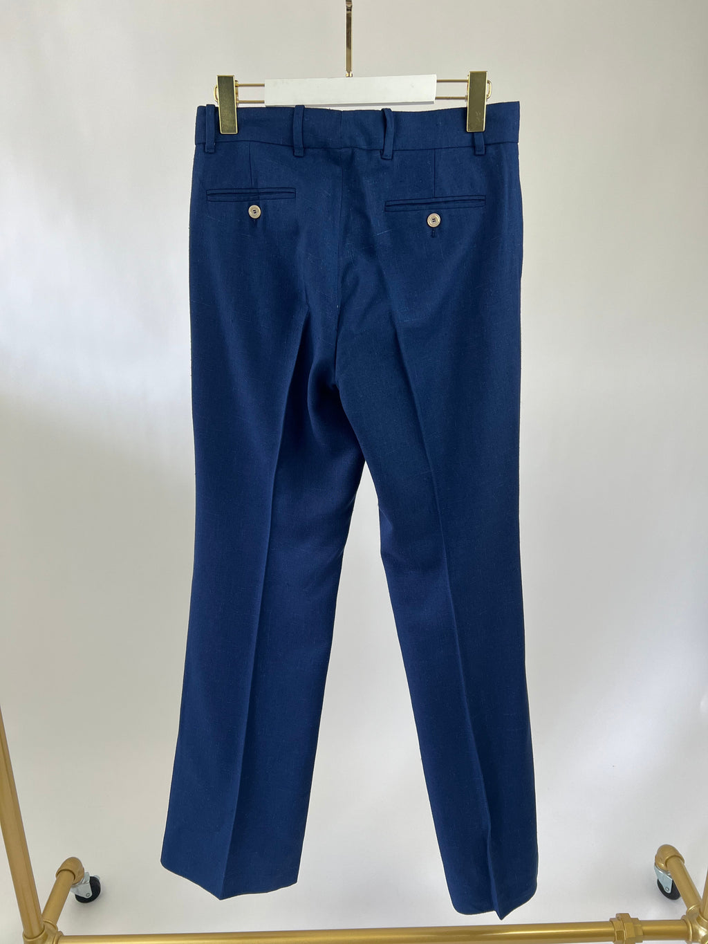 Gucci Navy Blue Linen Tailored Suit Trousers IT 40 (UK 8)