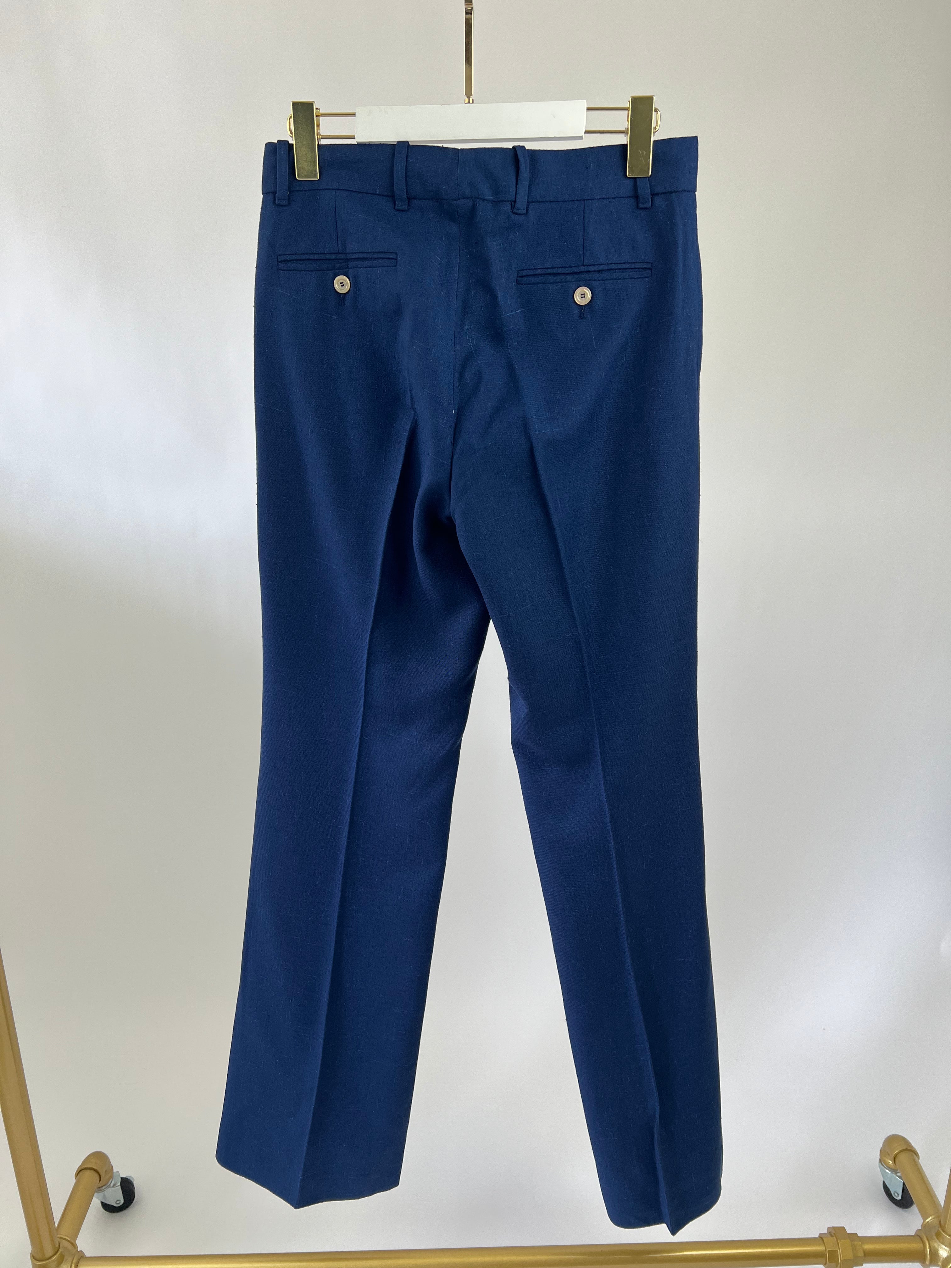 Gucci Navy Blue Linen Tailored Suit Trousers IT 40 (UK 8)