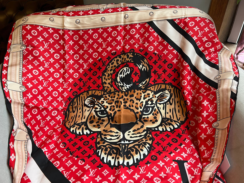 Louis Vuitton Red Tiger Print Silk Shawl