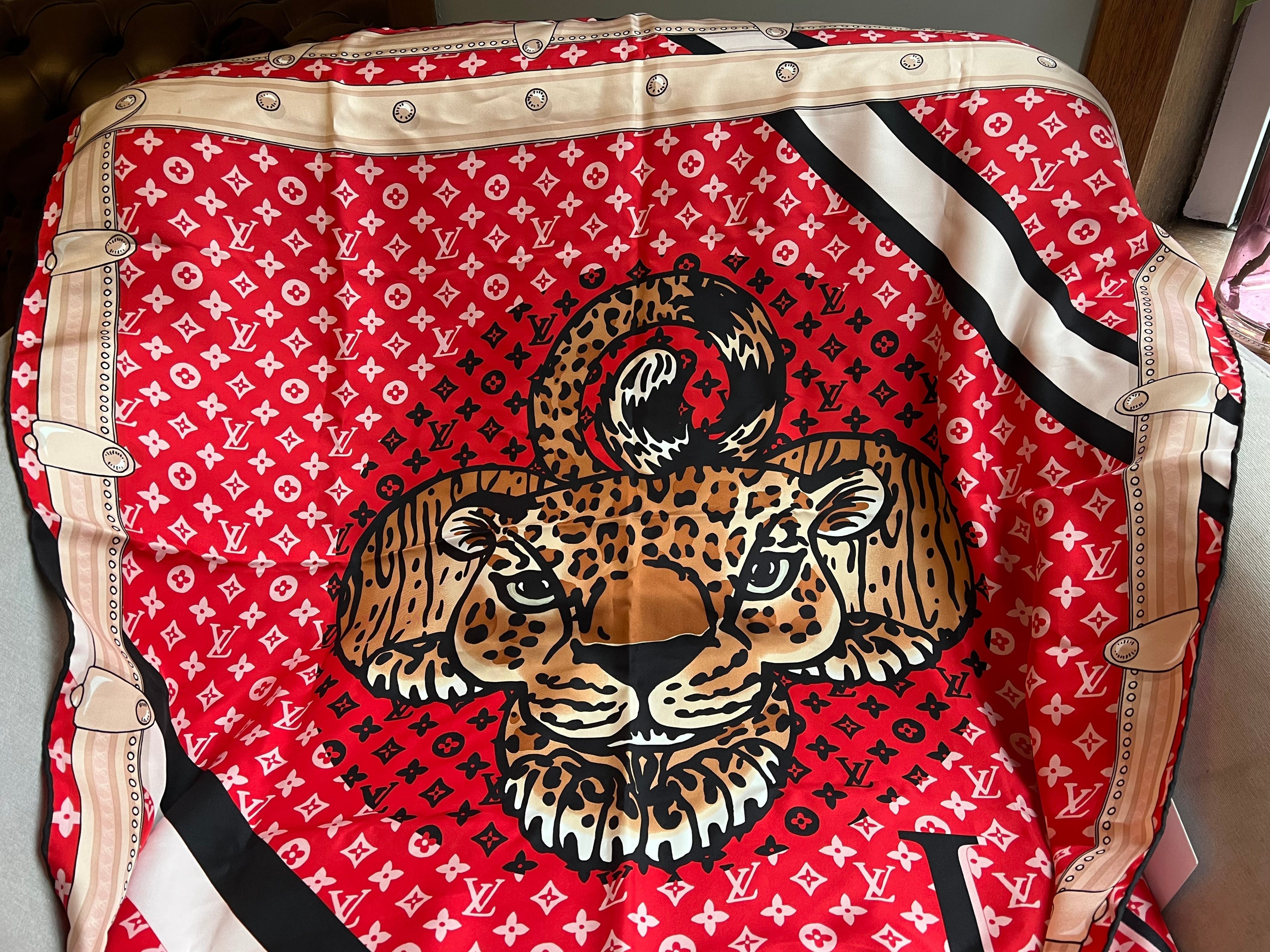 Louis Vuitton Red Tiger Print Silk Shawl