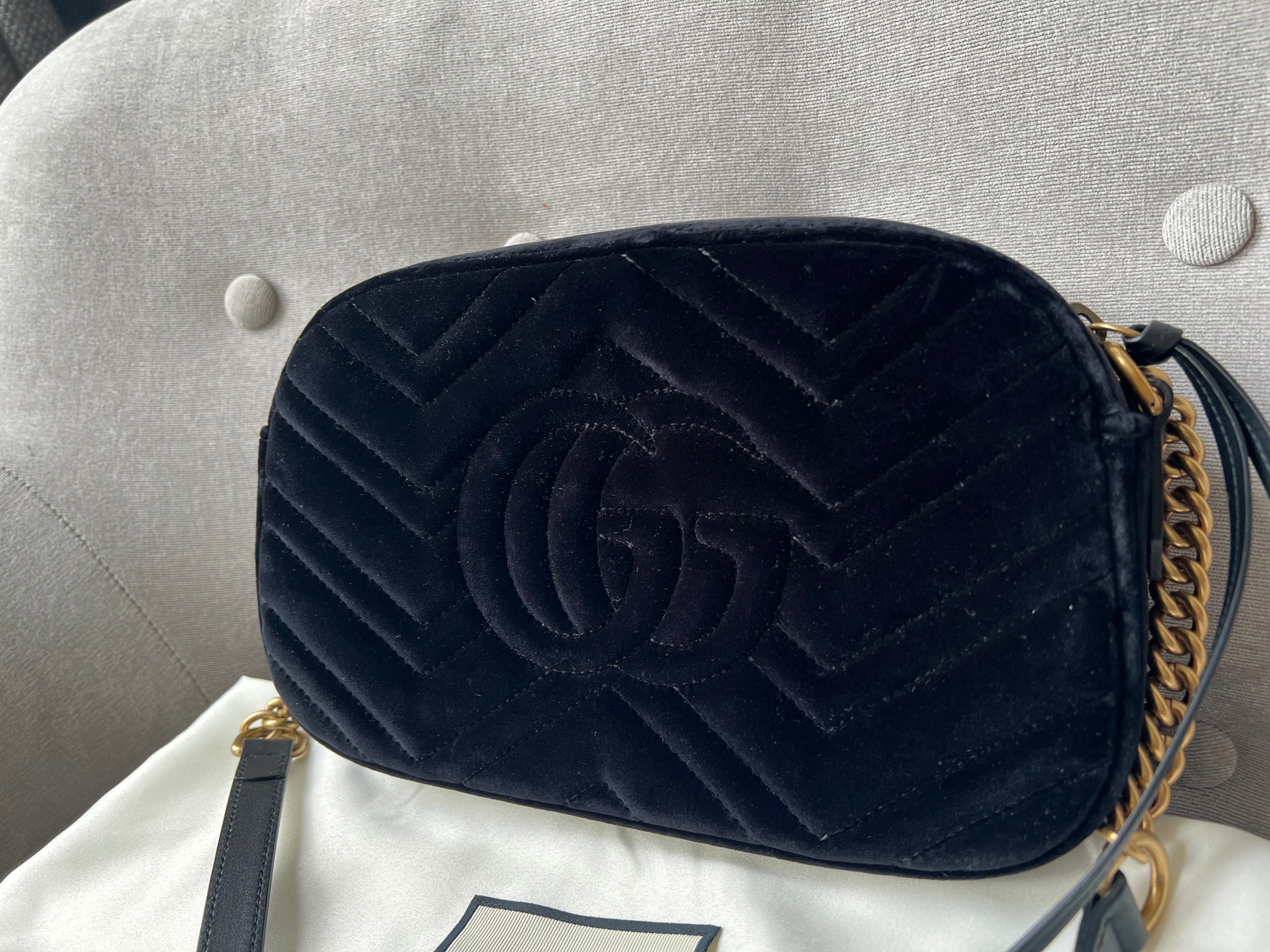 Gucci GG Black Velvet Marmont Small Shoulder Bag
