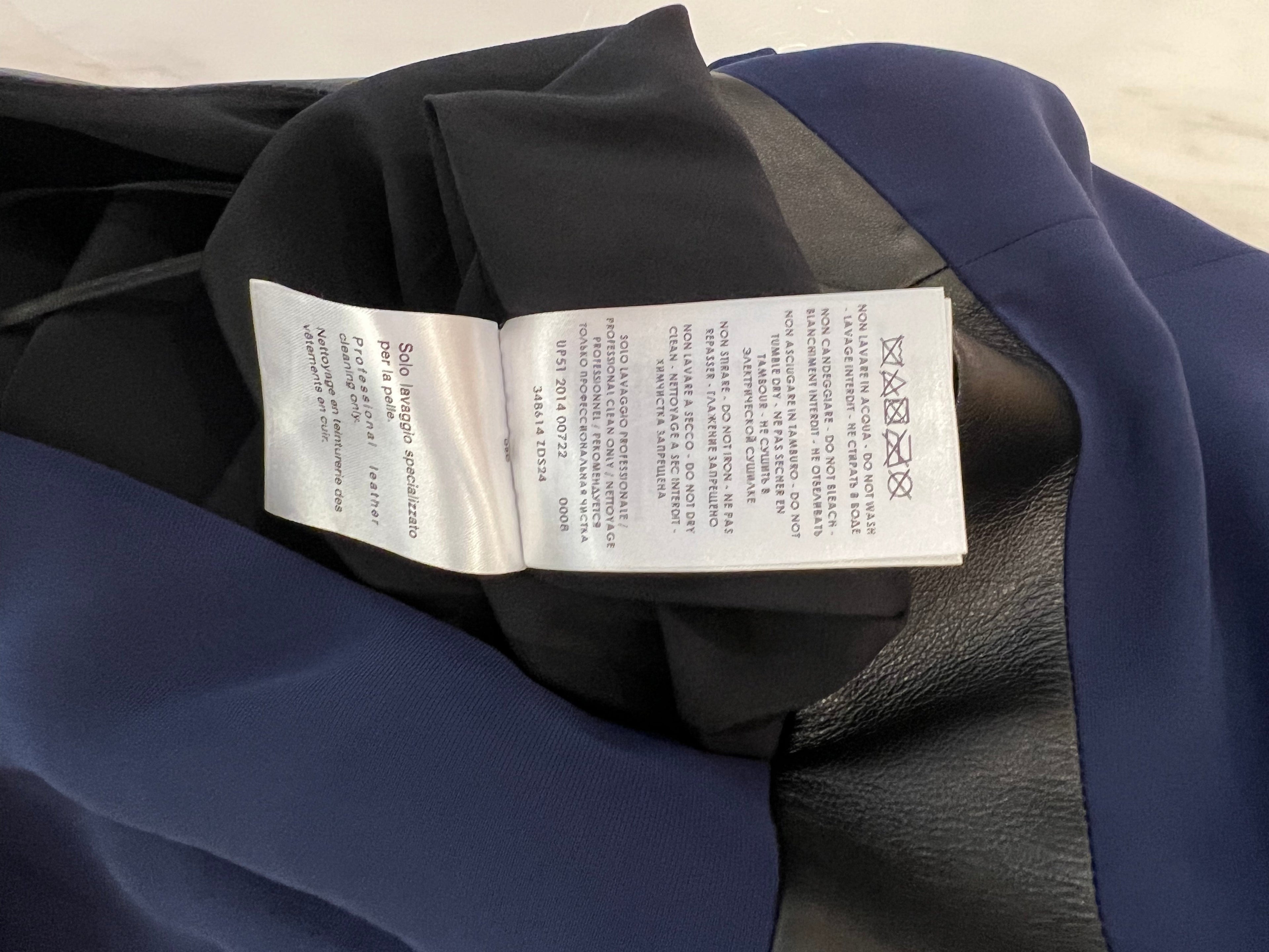 Gucci Navy Silk Sleeveless Dress with Black Leather Details Size IT 38 (UK 6)