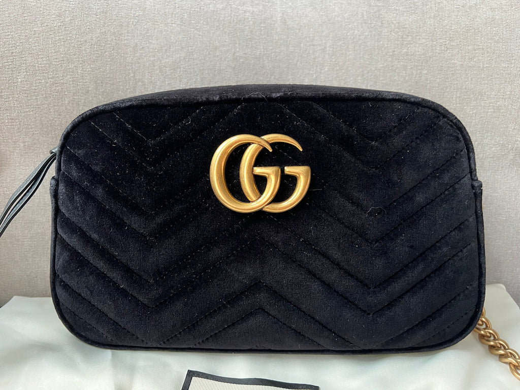 Gucci GG Black Velvet Marmont Small Shoulder Bag