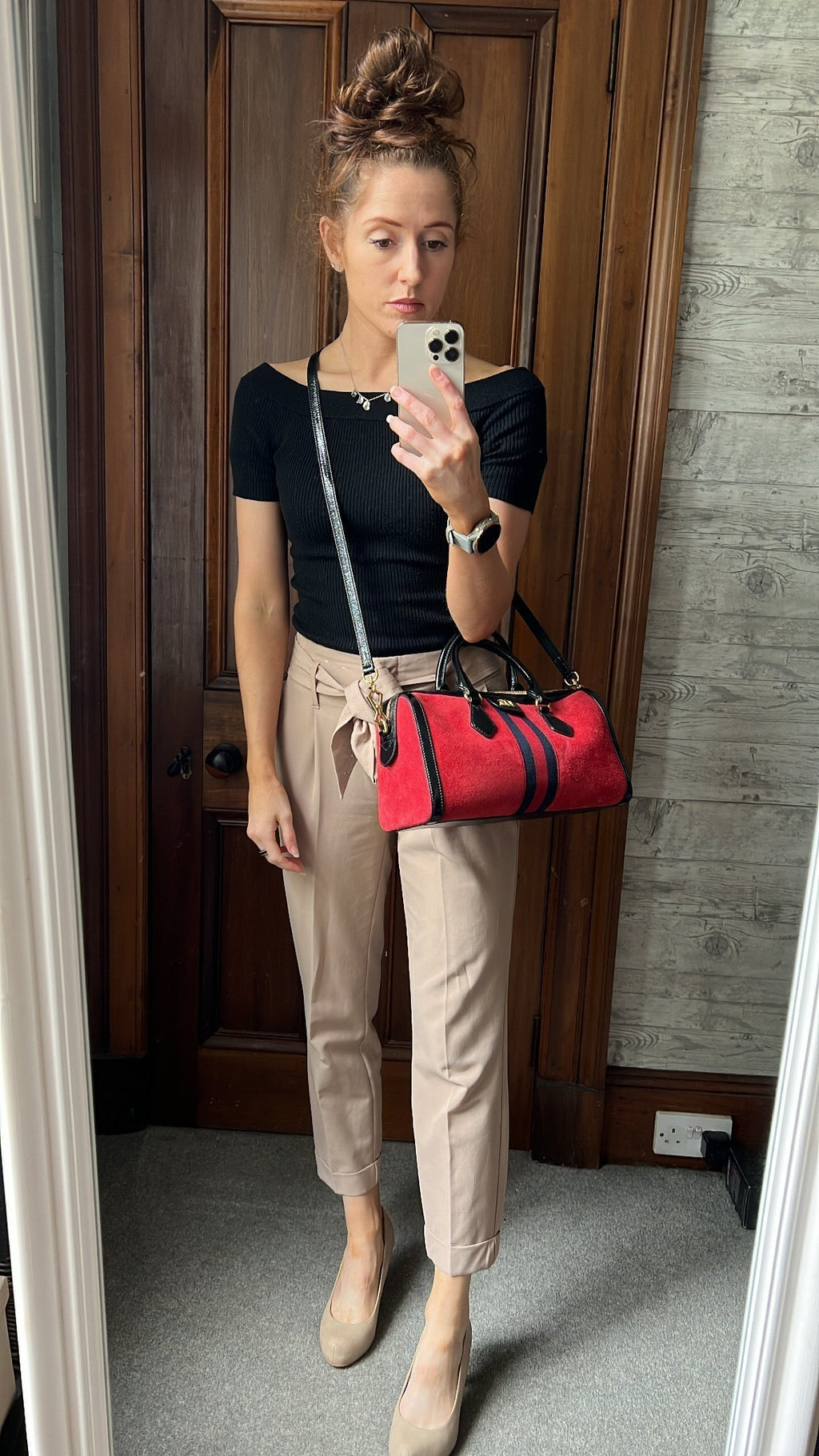Gucci Red Suede and Blue Leather Ophidia Boston Bag