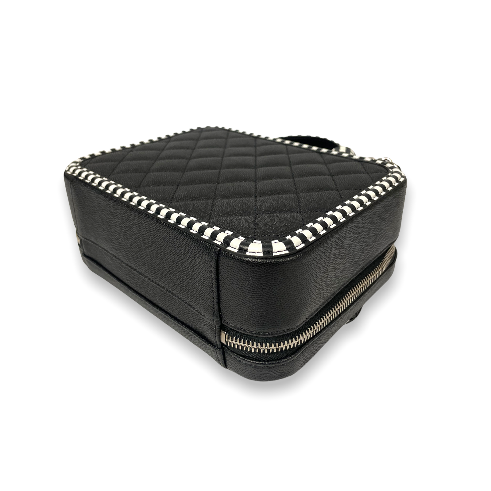 Chanel Filigree Vanity Case Small Black Caviar Silver