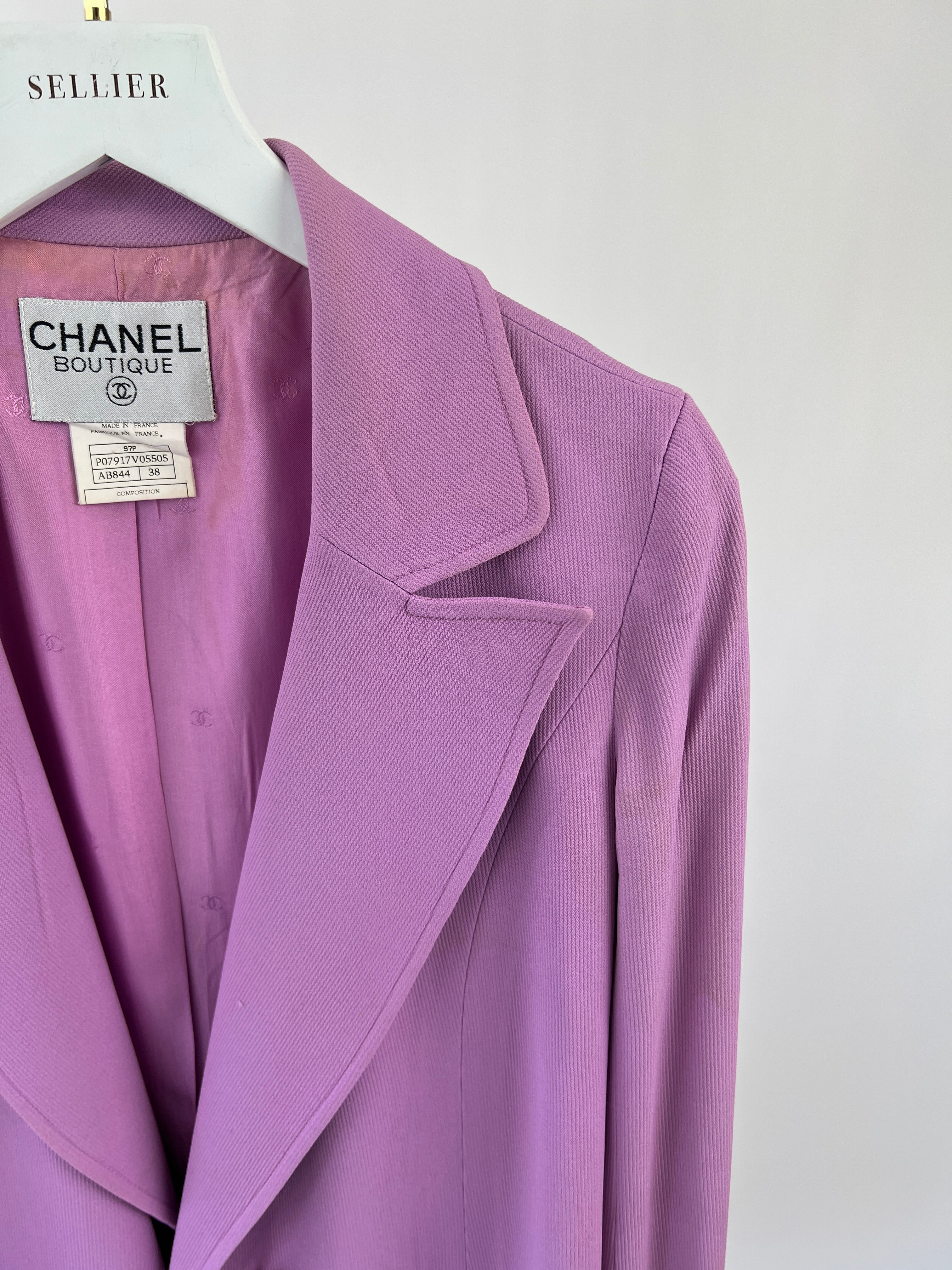 Chanel Vintage 97/P Lilac Longline Blazer with CC Button Detail Size FR 38 (UK 10)