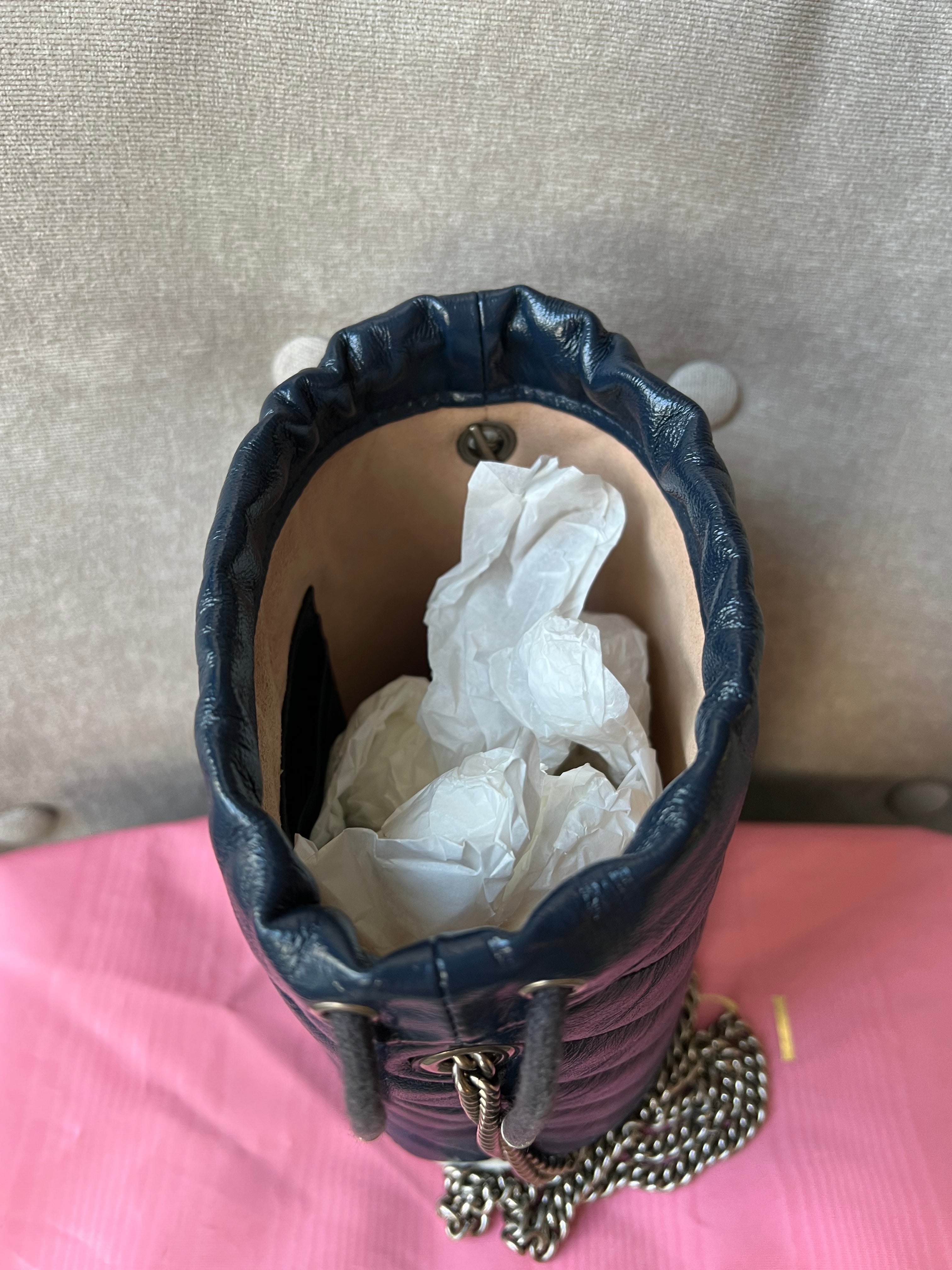 Gucci GG Navy Torchon Marmont GG Mini Bucket Bag