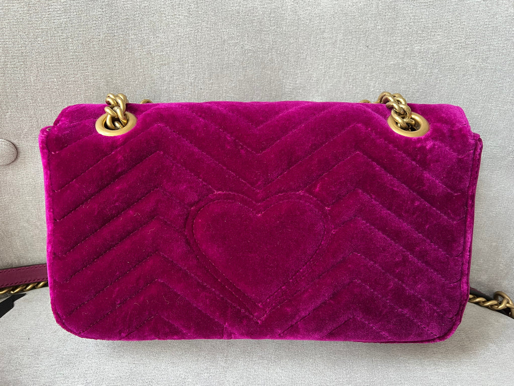 Gucci GG Fuschia Velvet tMarmont Small Shoulder Bag (RRP £1490)