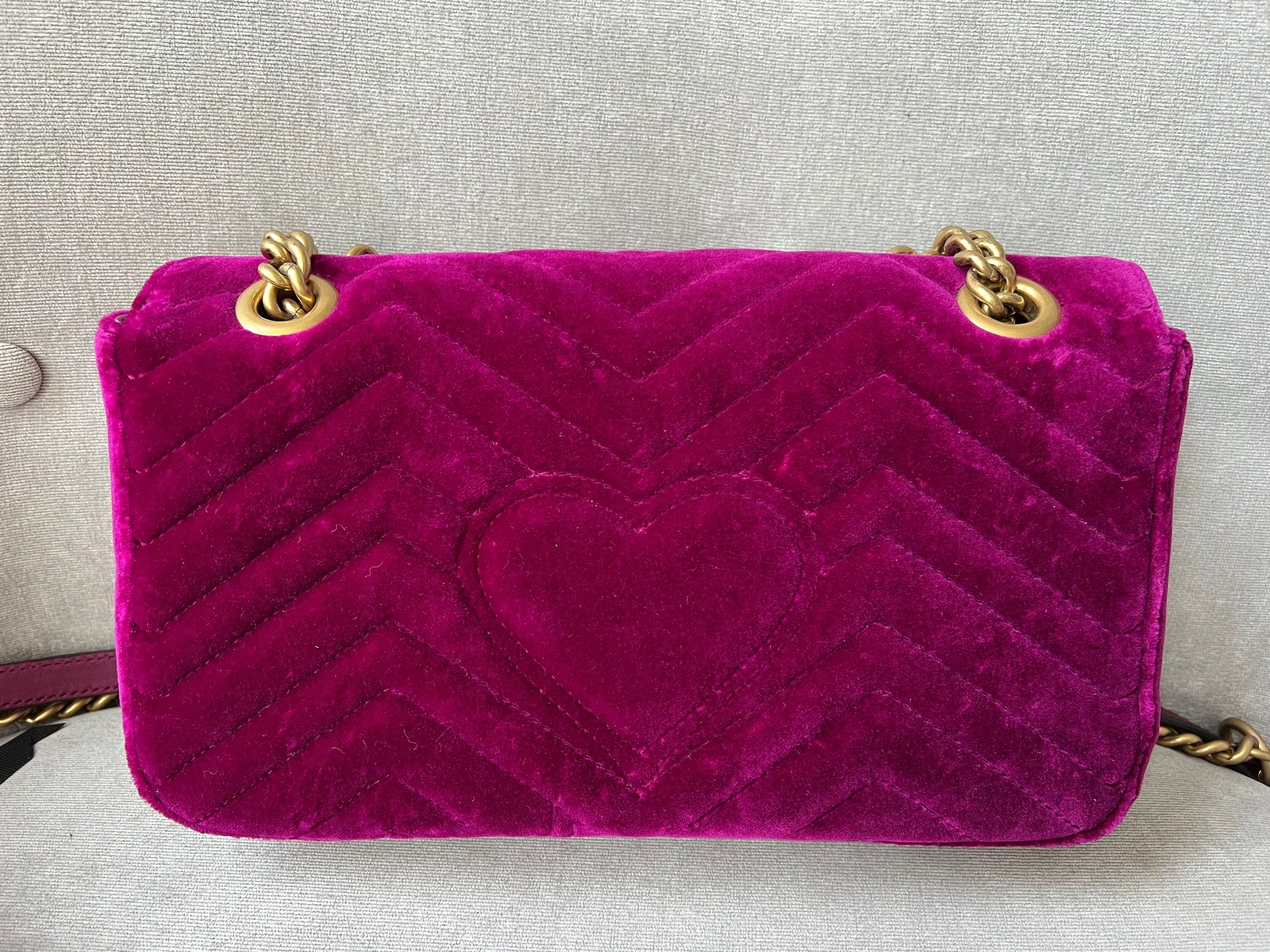 Gucci GG Fuschia Velvet tMarmont Small Shoulder Bag (RRP £1490)
