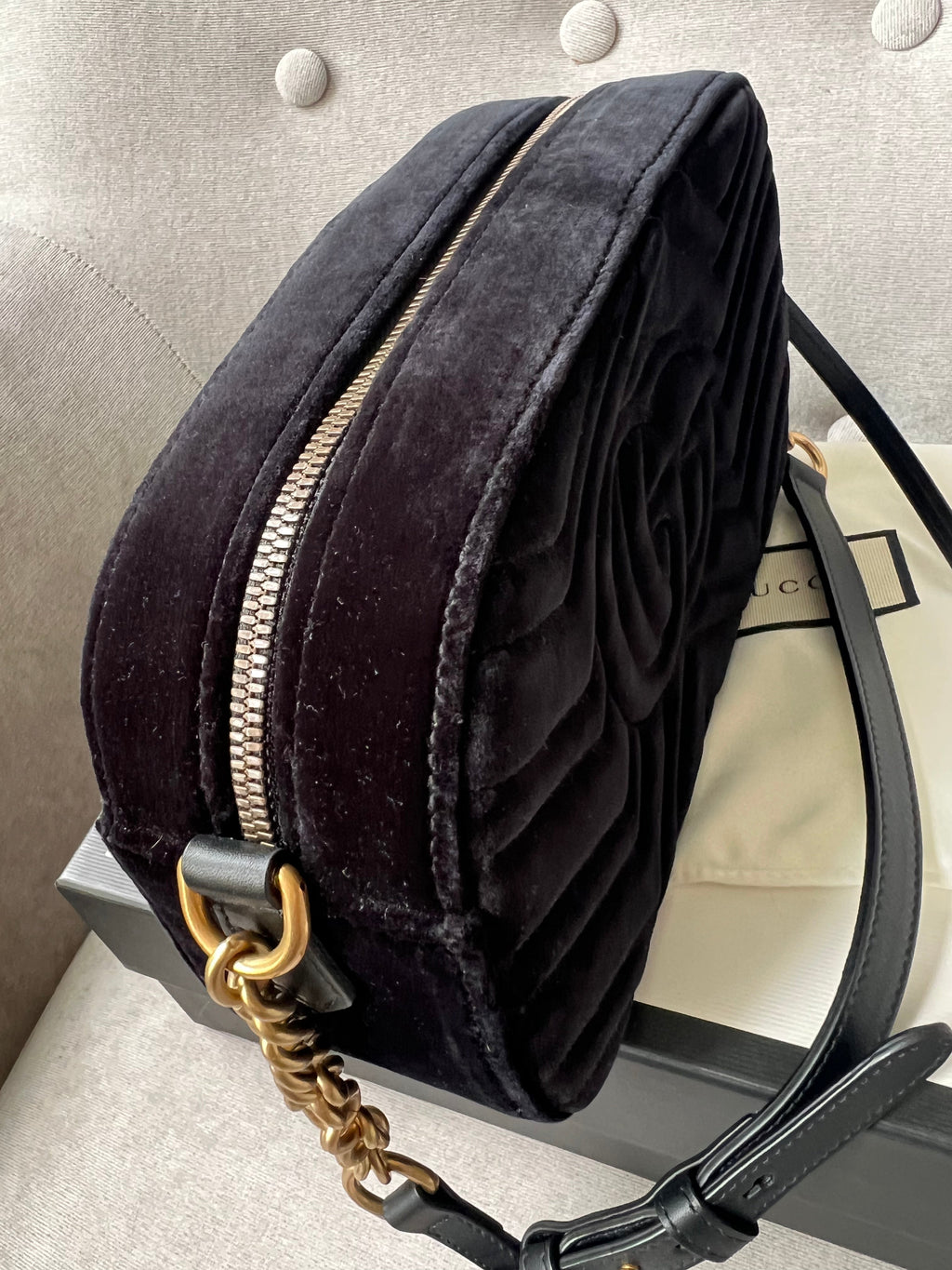 Gucci GG Black Velvet Marmont Small Shoulder Bag
