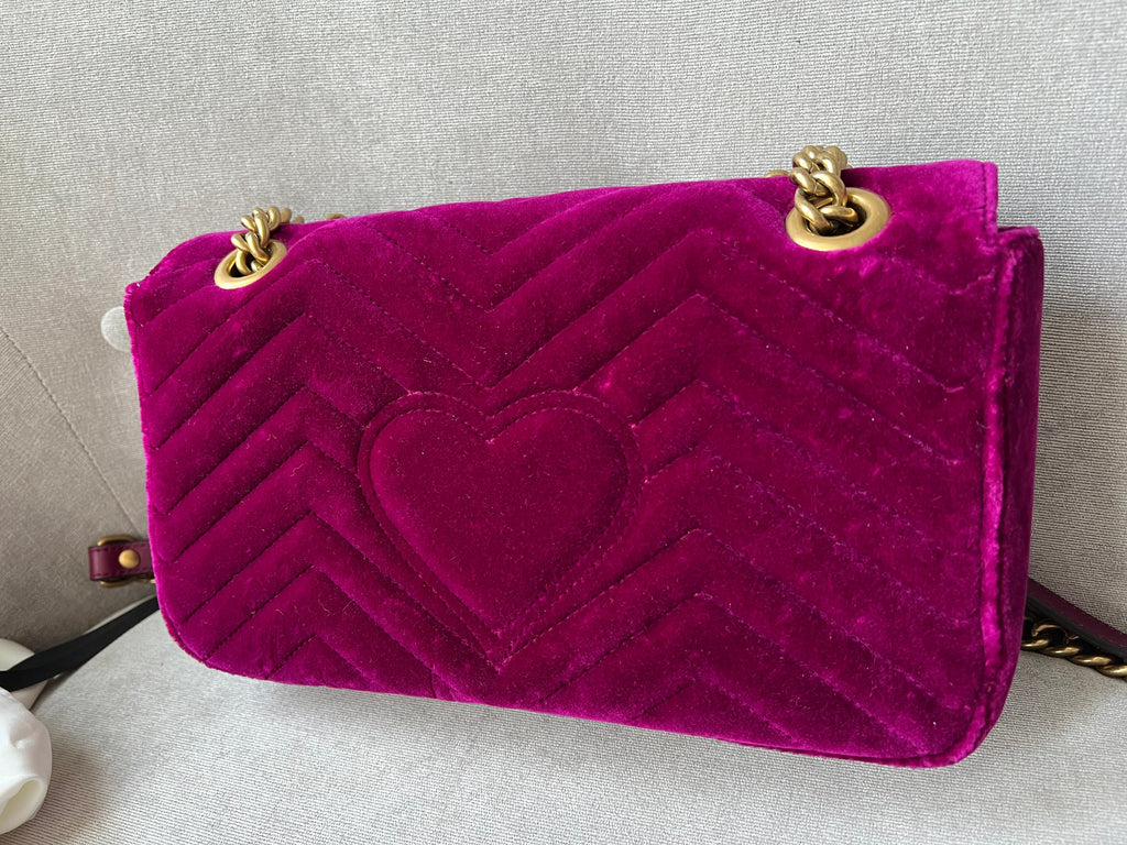 Gucci GG Fuschia Velvet tMarmont Small Shoulder Bag (RRP £1490)
