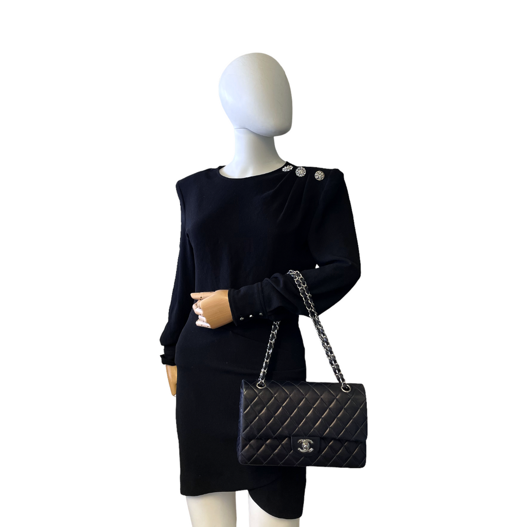 Chanel Classic Double Flap Medium Navy Blue Lambskin Silver