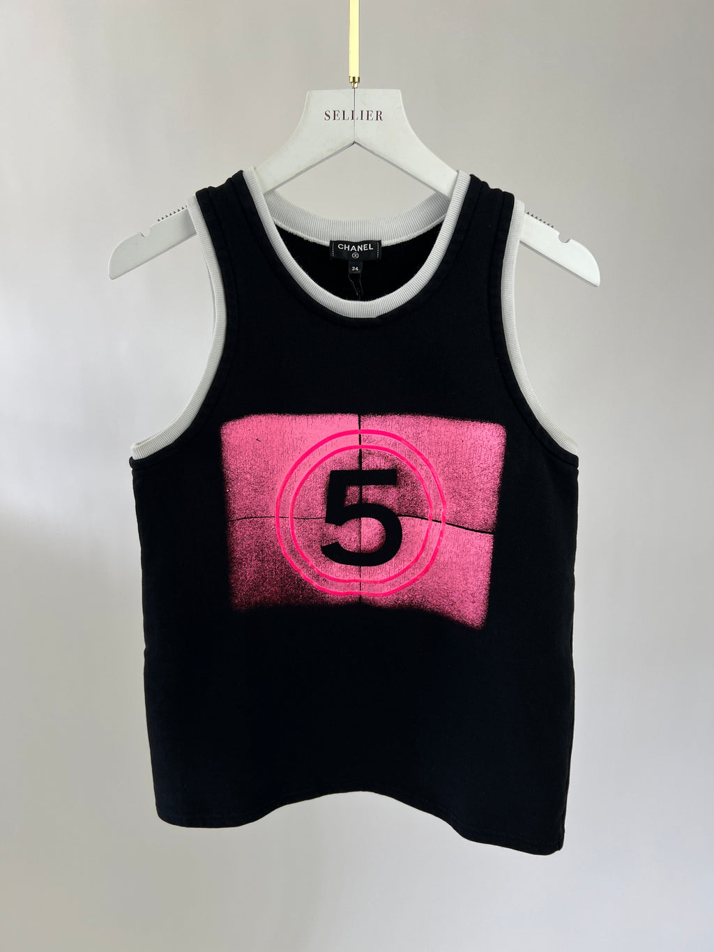 Chanel 21S Black and Pink No5 Tank Top Size FR 34 (UK 6)