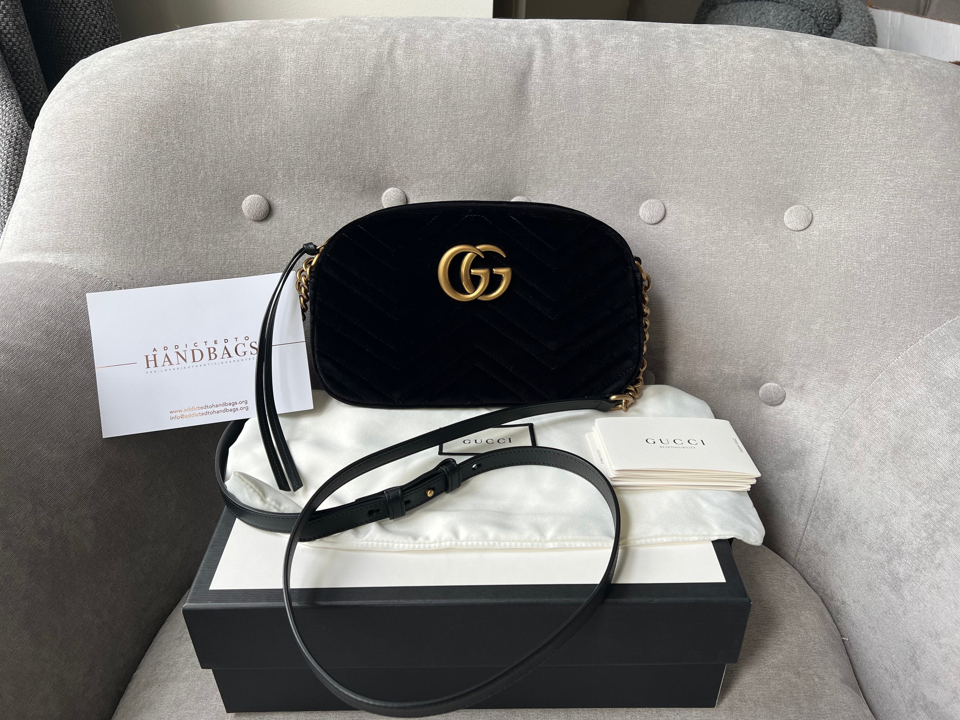 Gucci GG Black Velvet Marmont Small Shoulder Bag