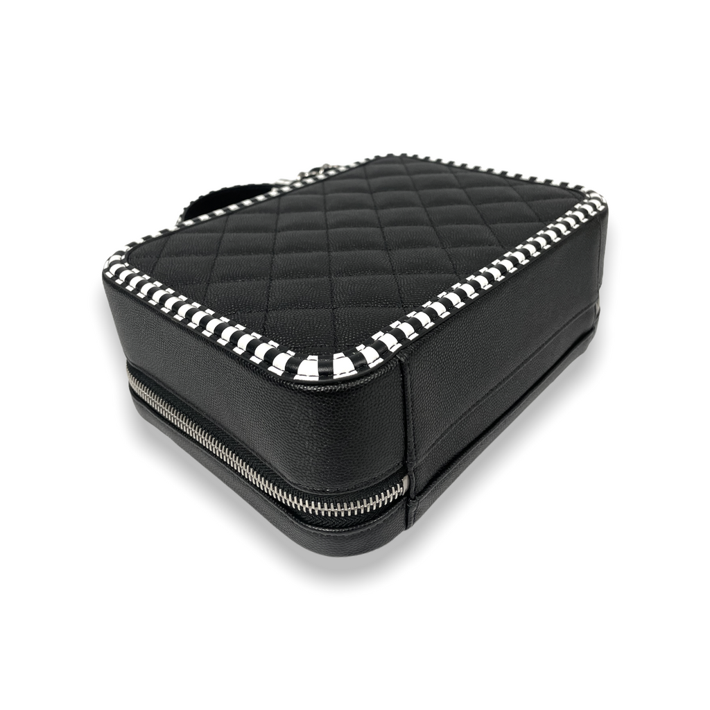 Chanel Filigree Vanity Case Small Black Caviar Silver