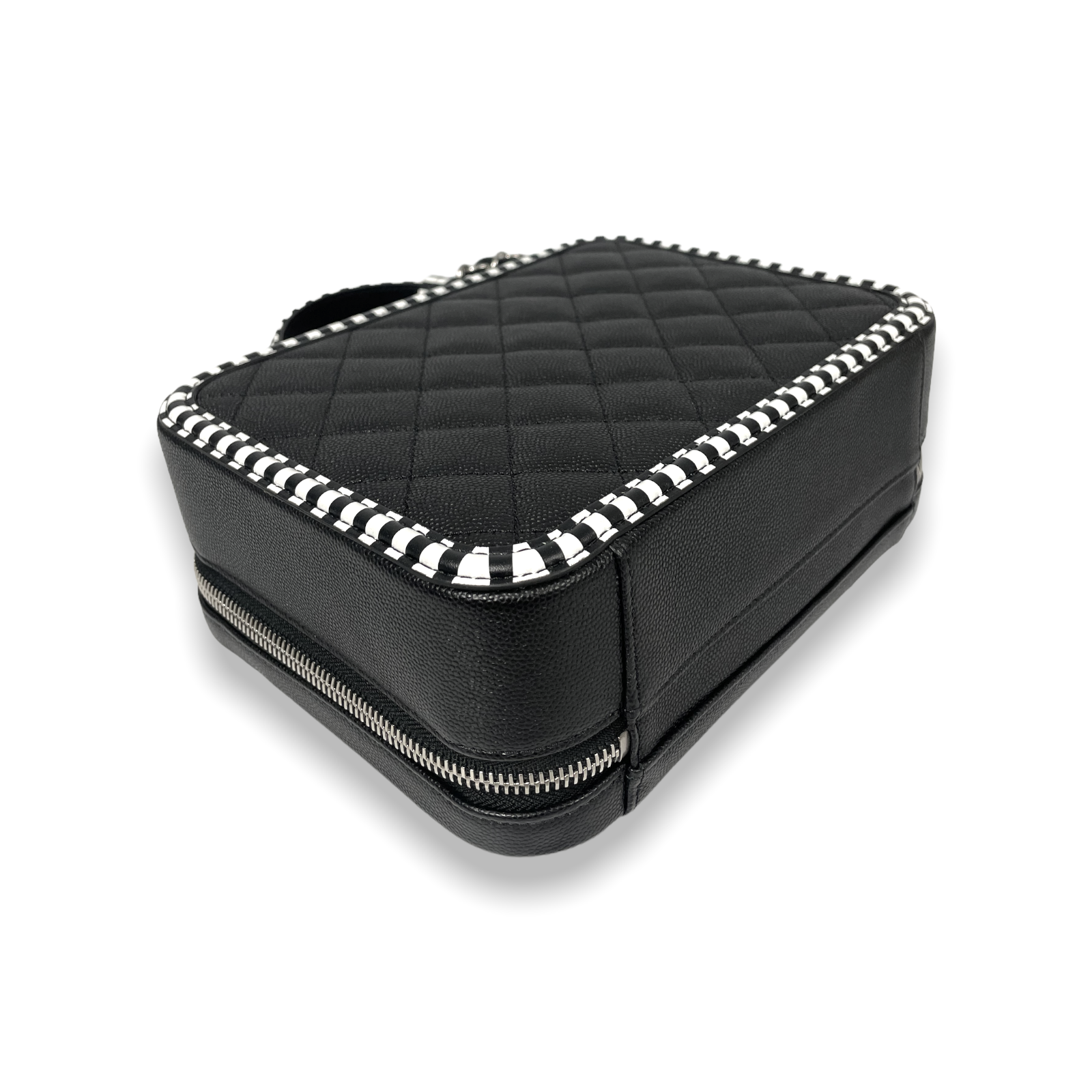 Chanel Filigree Vanity Case Small Black Caviar Silver