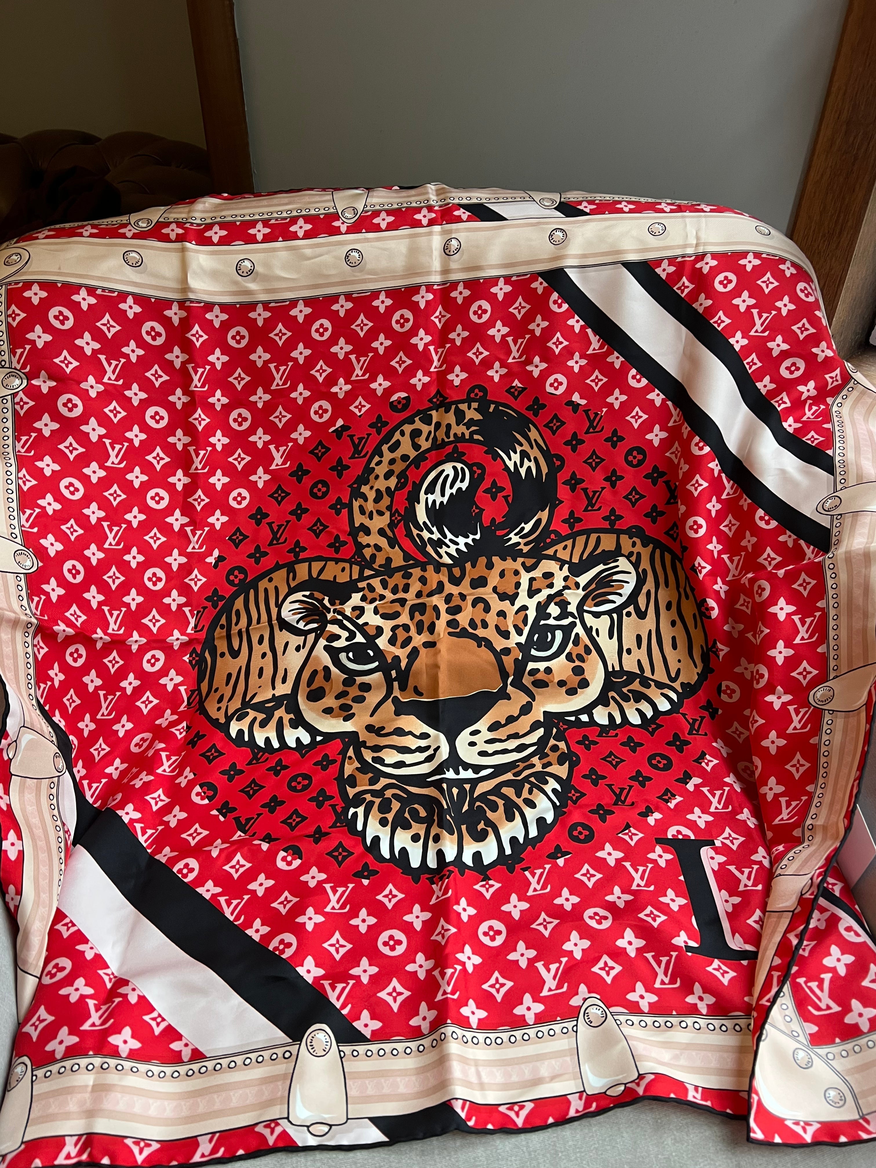 Louis Vuitton Red Tiger Print Silk Shawl