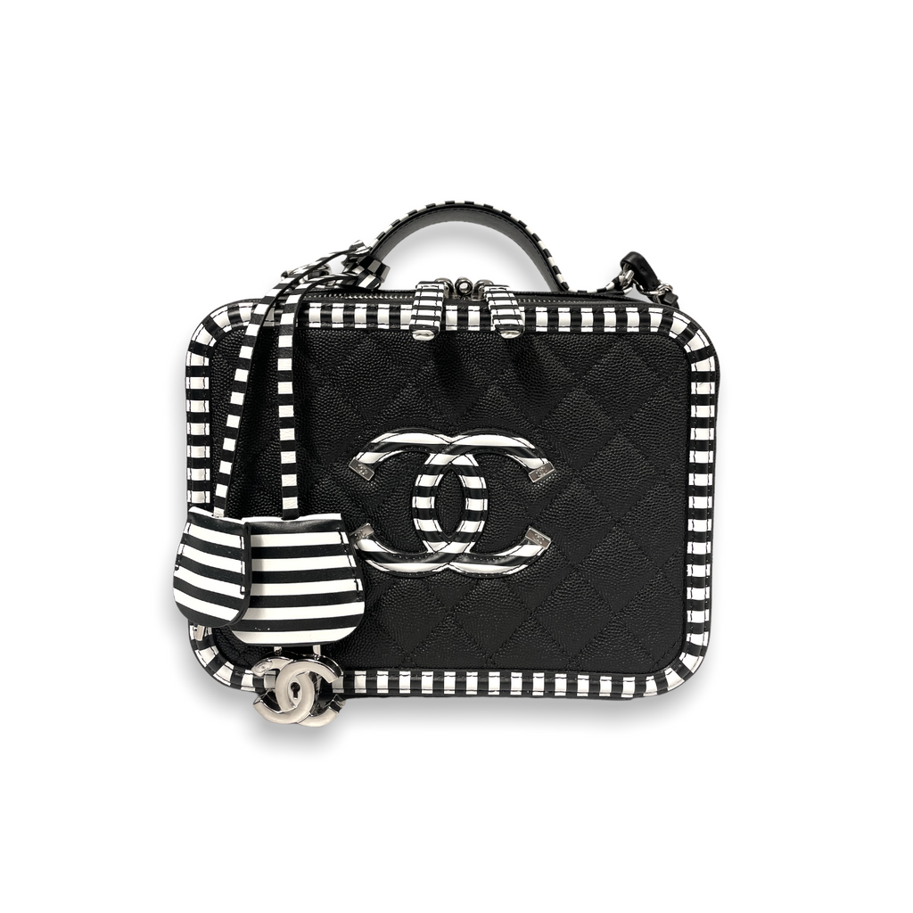 Chanel Filigree Vanity Case Small Black Caviar Silver