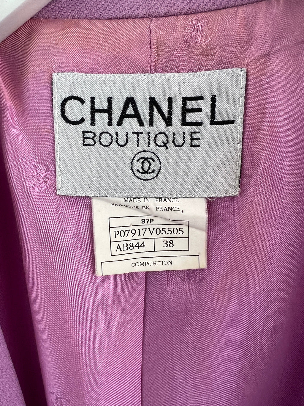 Chanel Vintage 97/P Lilac Longline Blazer with CC Button Detail Size FR 38 (UK 10)