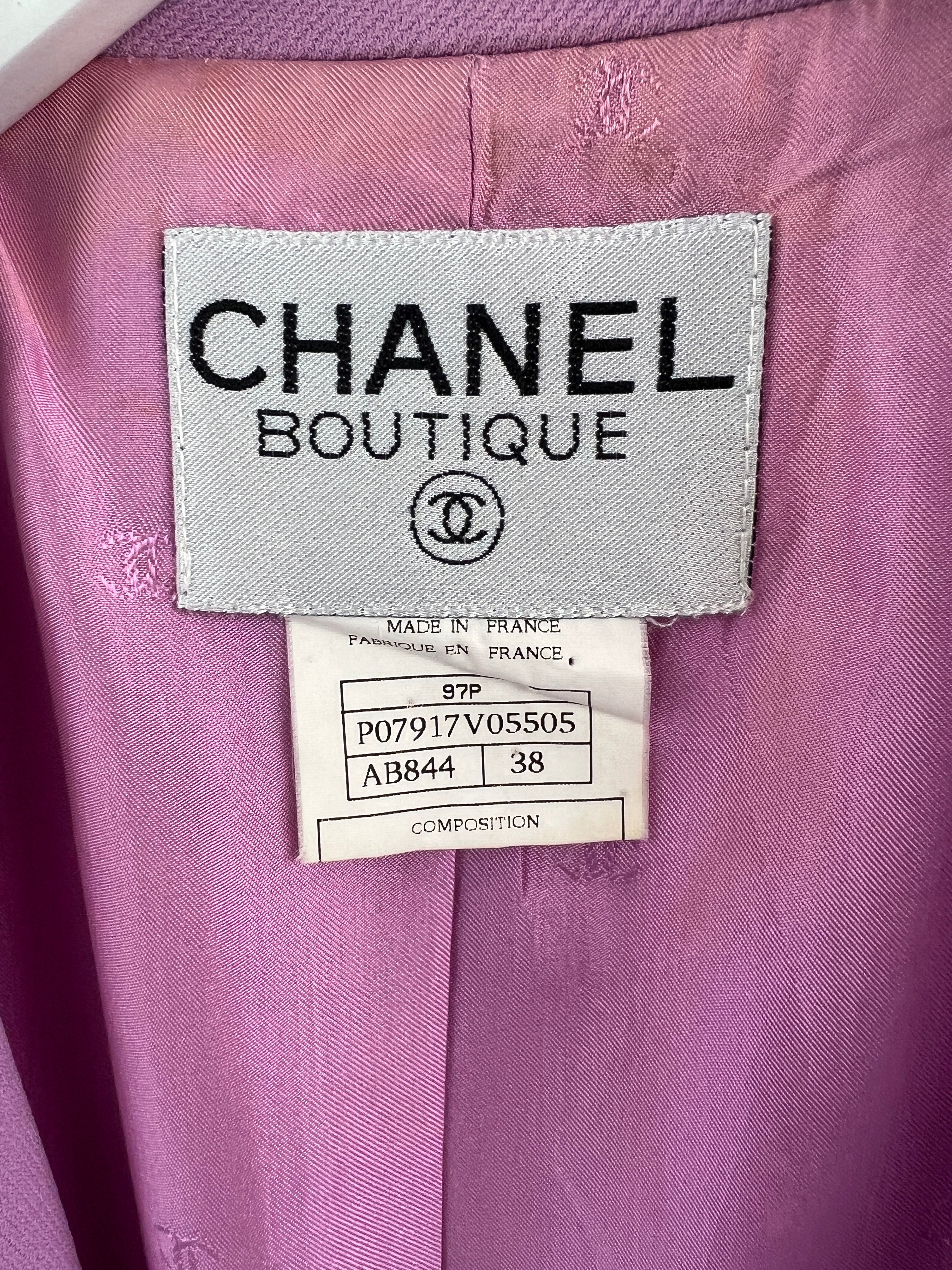 Chanel Vintage 97/P Lilac Longline Blazer with CC Button Detail Size FR 38 (UK 10)