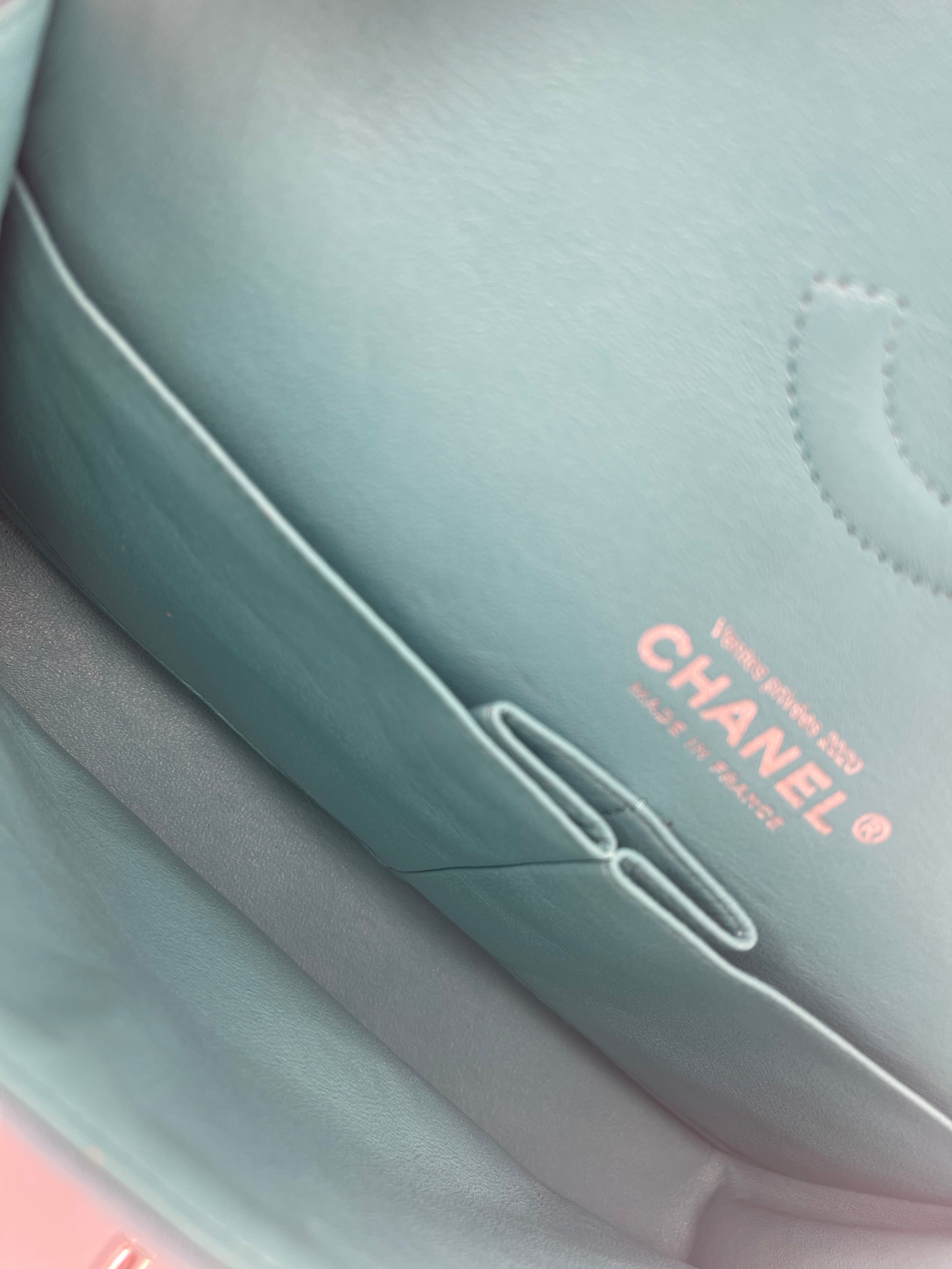 Chanel Turquoise Blue Canvas Medium Classic Double Flap with Silver Hardware  RRP - £8,530