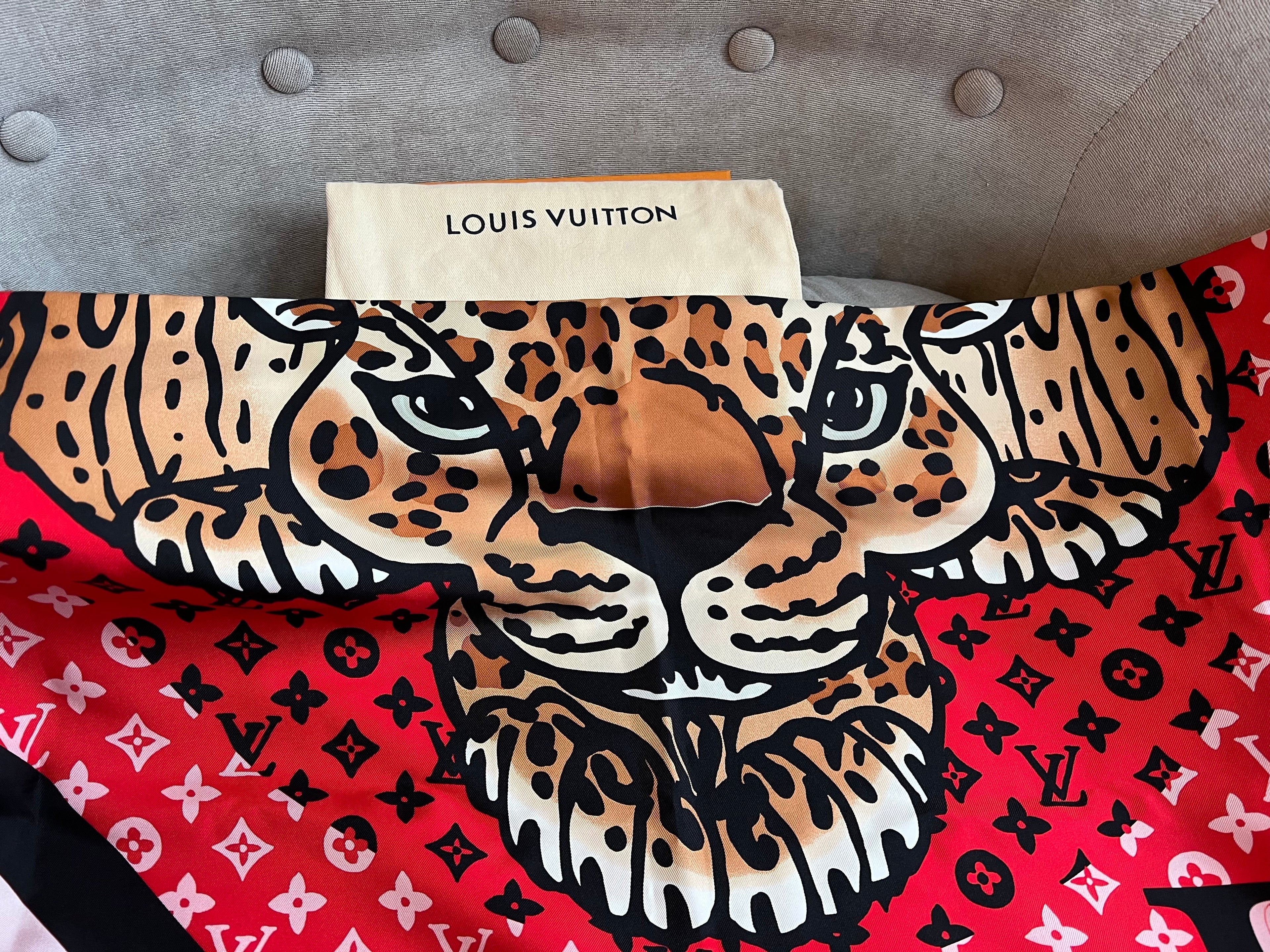 Louis Vuitton Red Tiger Print Silk Shawl