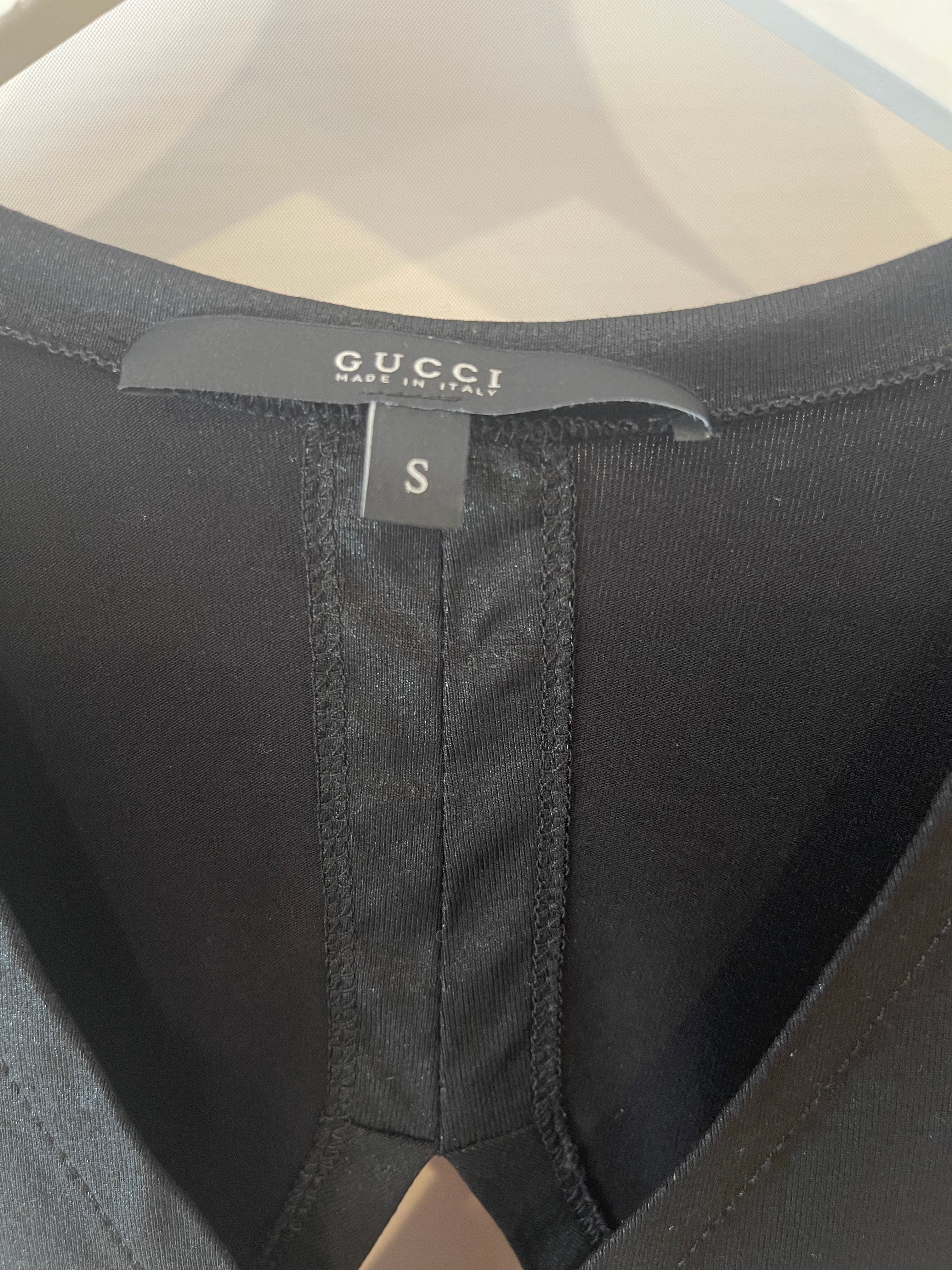 Gucci Black Shirt with Open Back and Small Black Gucci Logo Detail Size Small (UK 8)