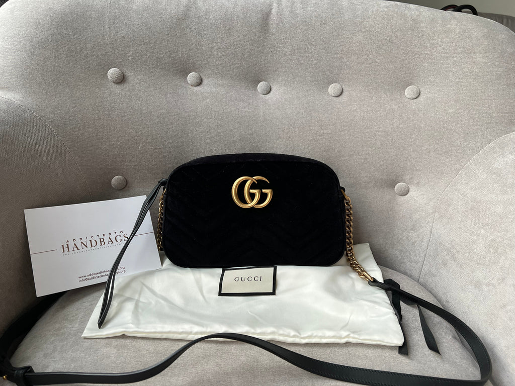 Gucci GG Black Velvet Marmont Small Shoulder Bag