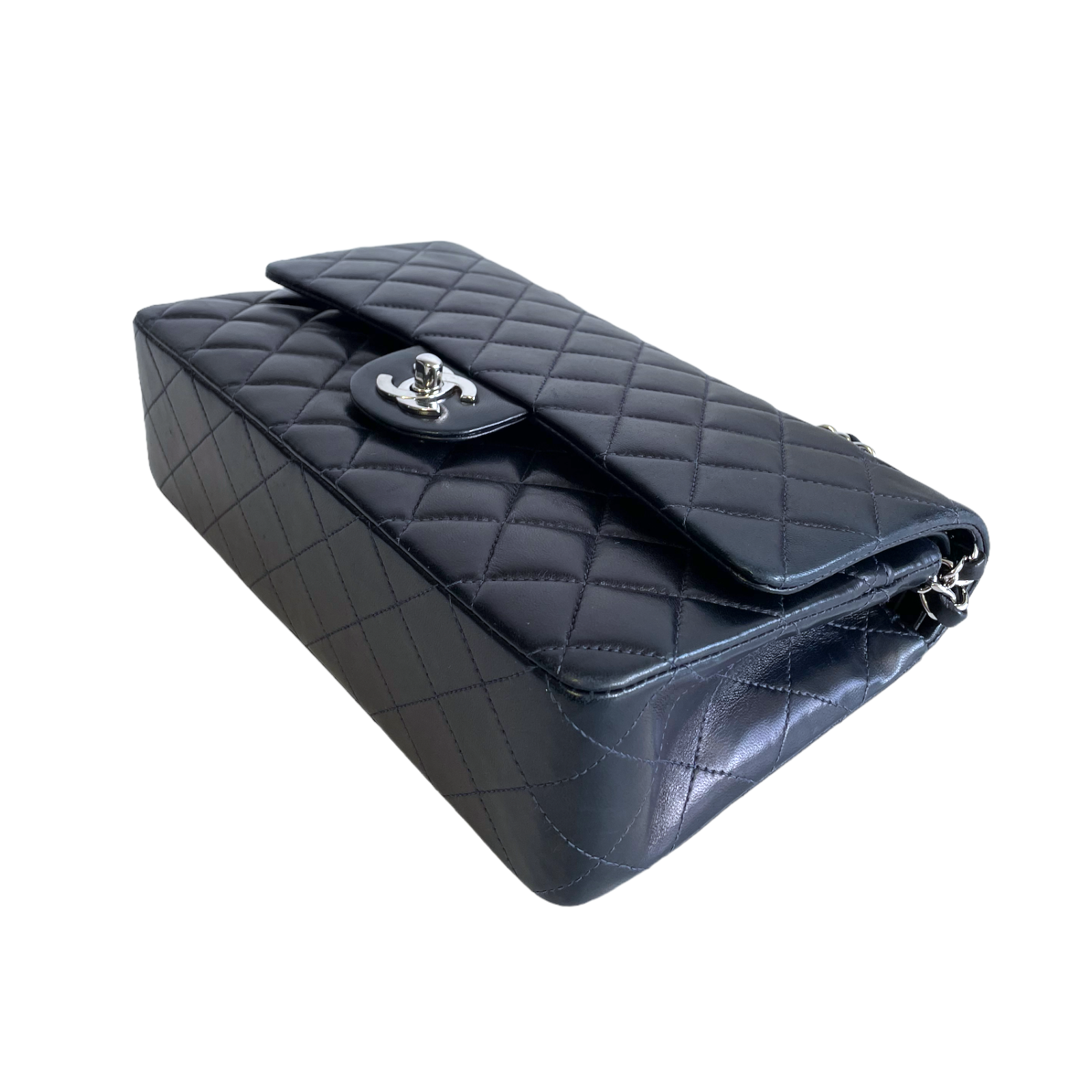 Chanel Classic Double Flap Medium Navy Blue Lambskin Silver