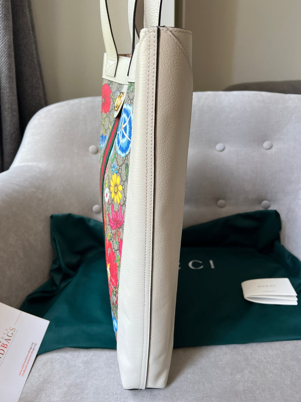 Gucci White Monogram Canvas Flora Large Ophidia Shopping Tote