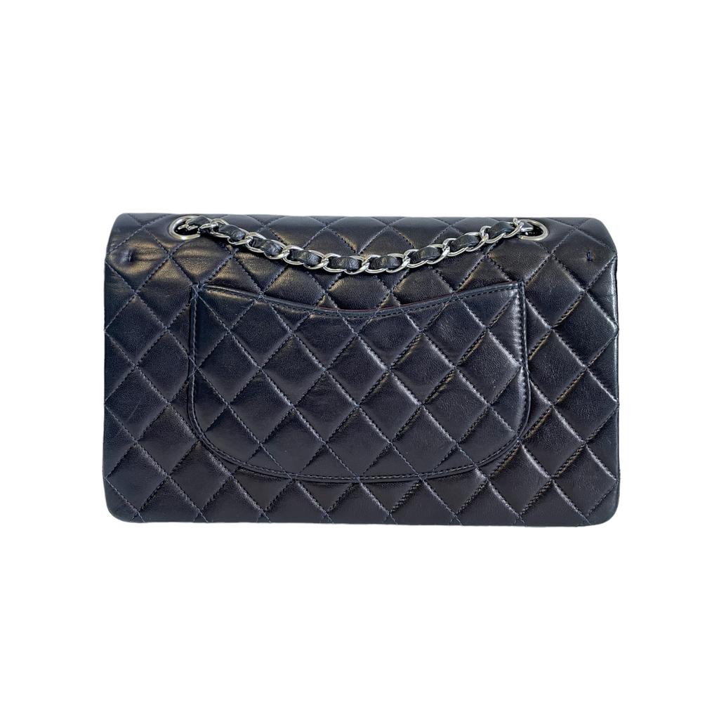 Chanel Classic Double Flap Medium Navy Blue Lambskin Silver