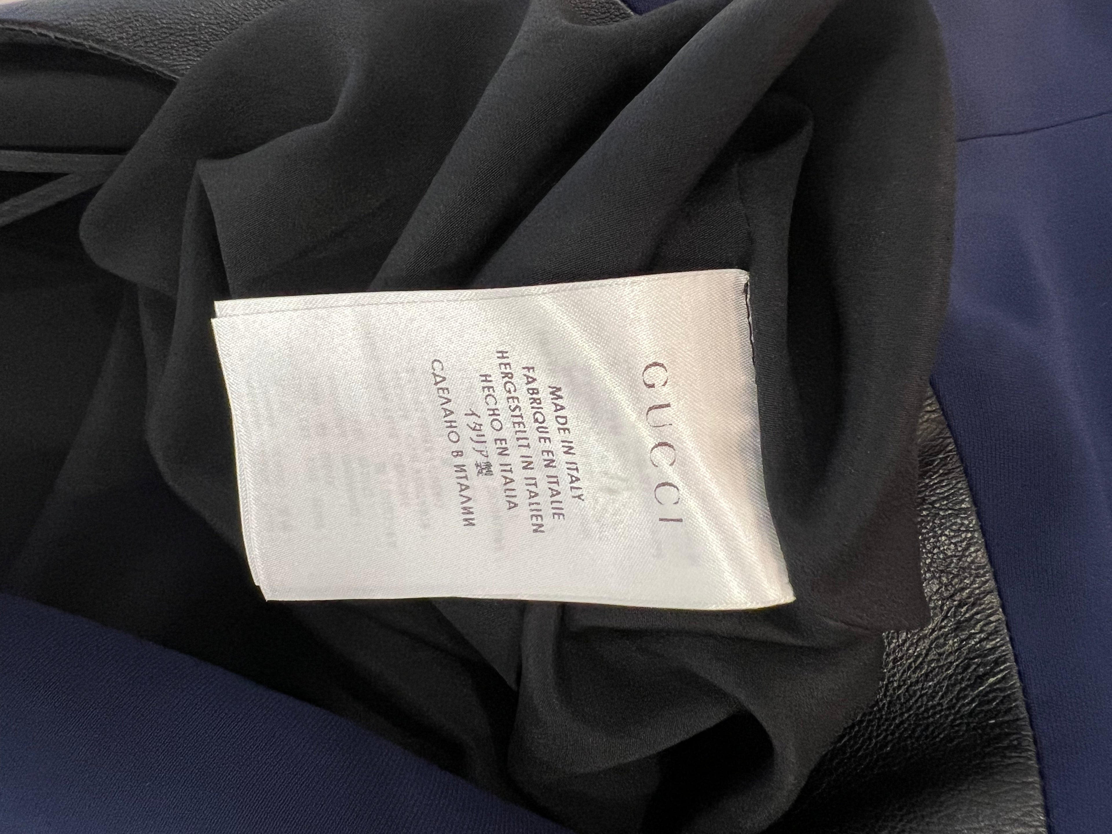 Gucci Navy Silk Sleeveless Dress with Black Leather Details Size IT 38 (UK 6)